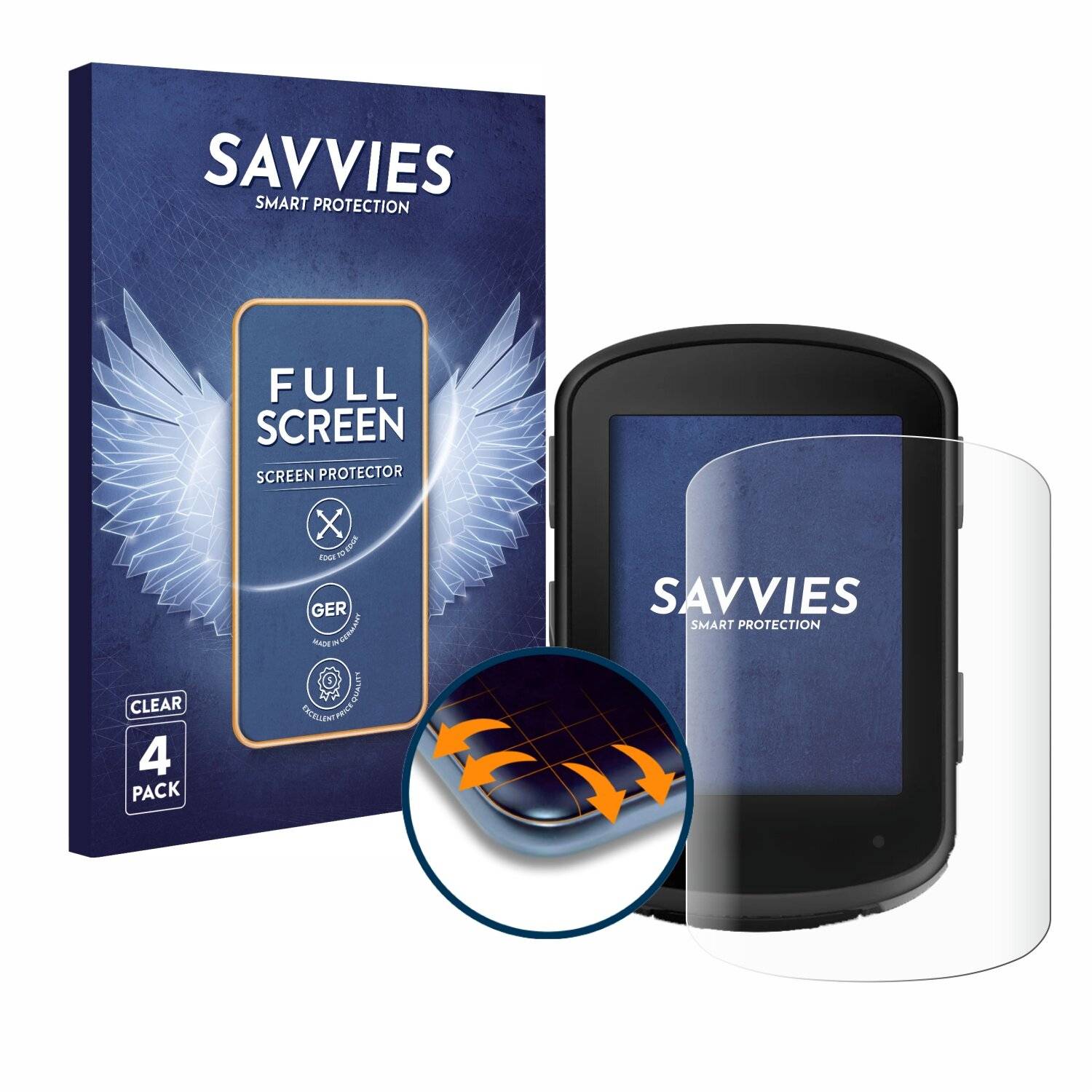 4x Savvies Full-Screen Folie für Garmin Edge