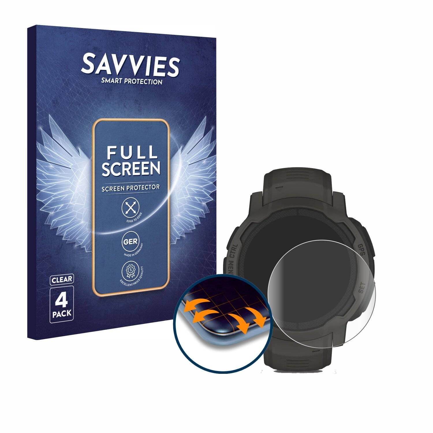 4x Savvies Full-Screen Folie für Garmin Instinct 2