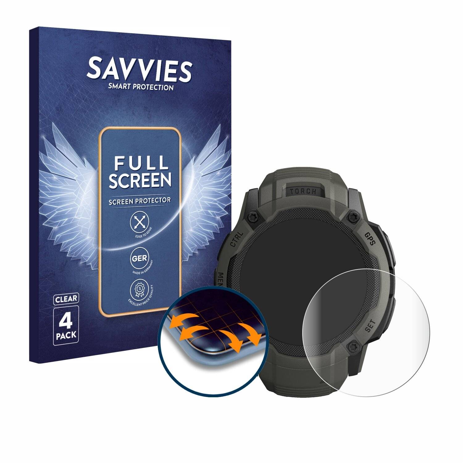 4x Savvies Full-Screen Folie für Garmin Instinct 2X