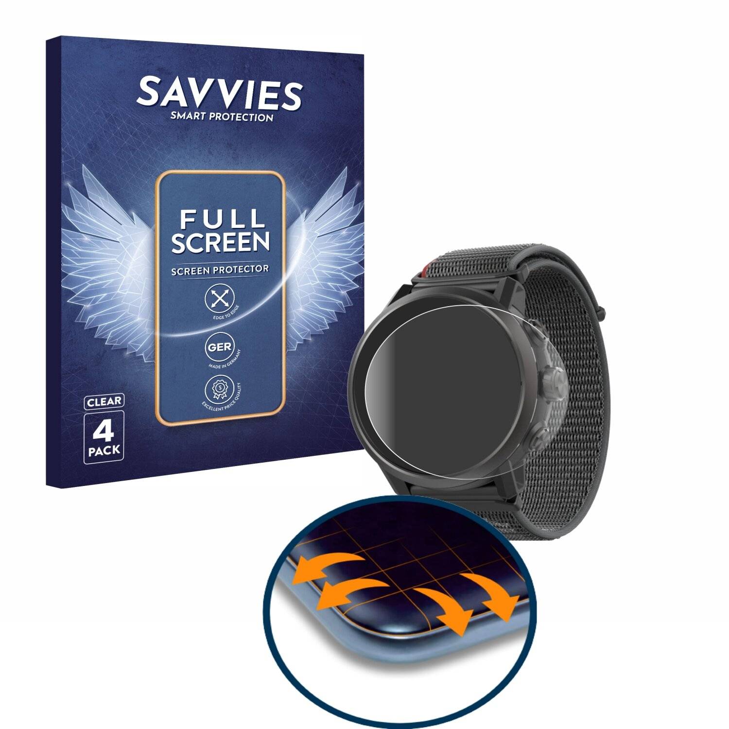 4x Savvies Full-Screen Folie für Coros Apex 2 (4x Kreisrunde Displays (Durchmesser: 36