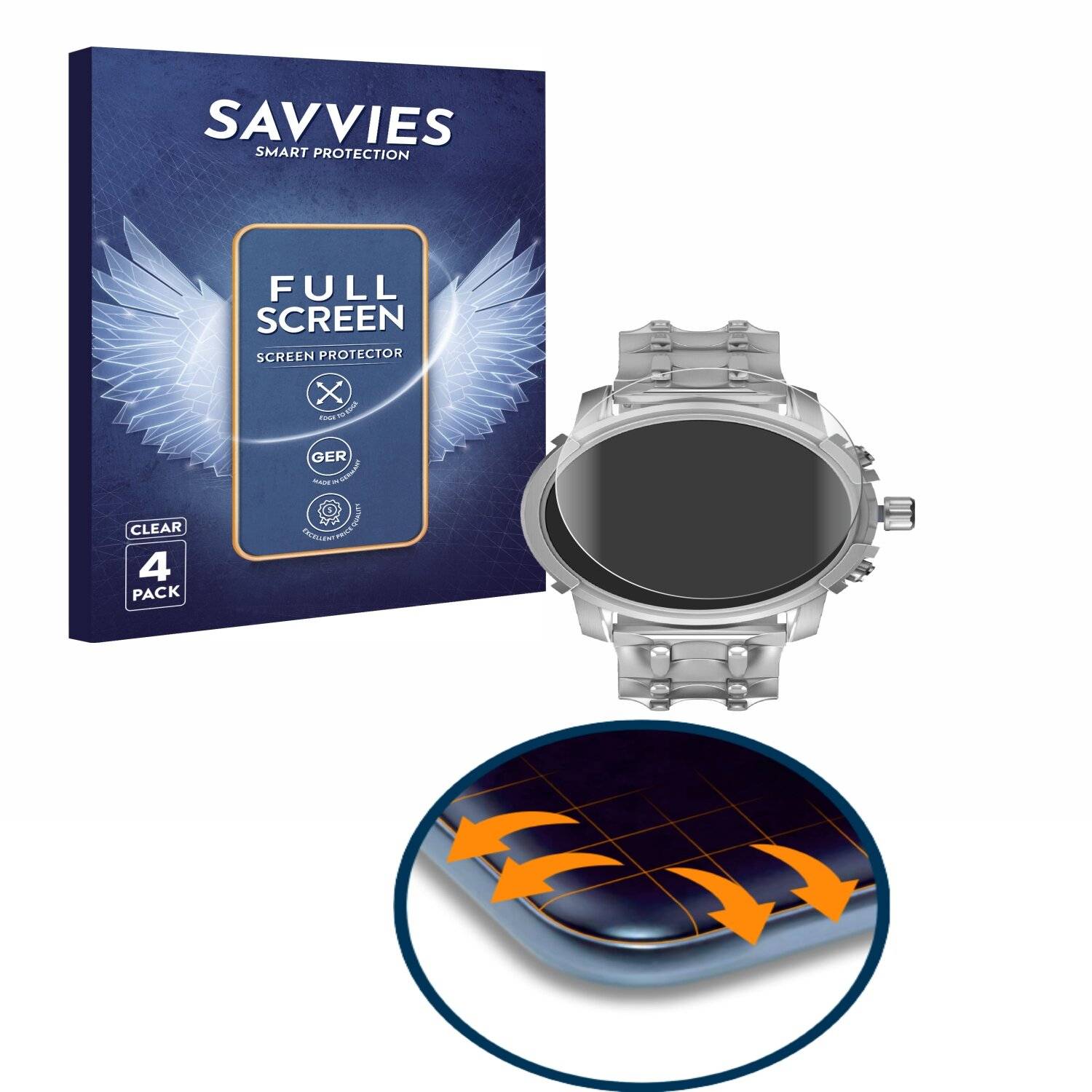 4x Savvies Full-Screen Folie für Diesel Griffed (45,5 mm) (4x Kreisrunde Displays
