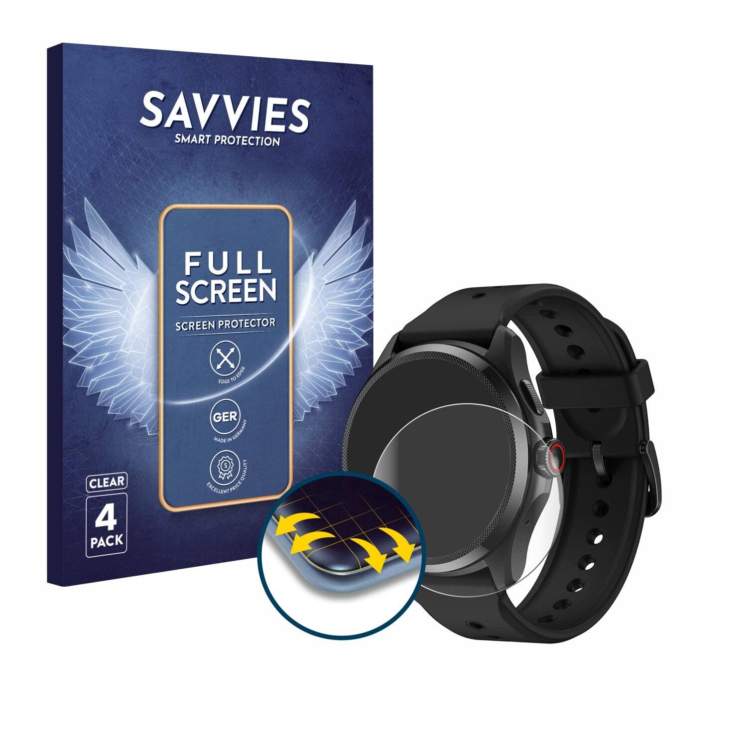 4x Savvies Full-Screen Folie für Mobvoi TicWatch Pro