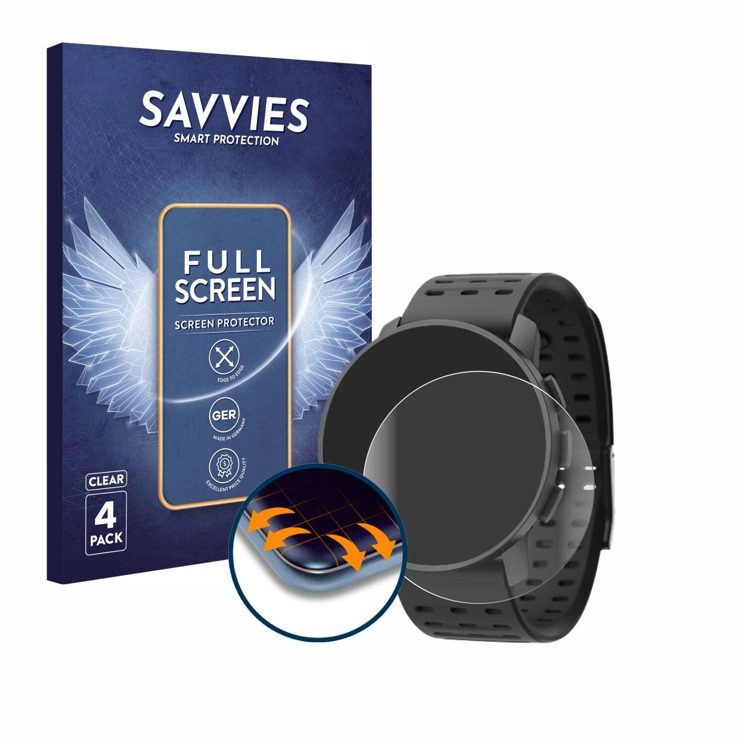 4x Savvies Full-Screen Folie für Suunto 9 Peak