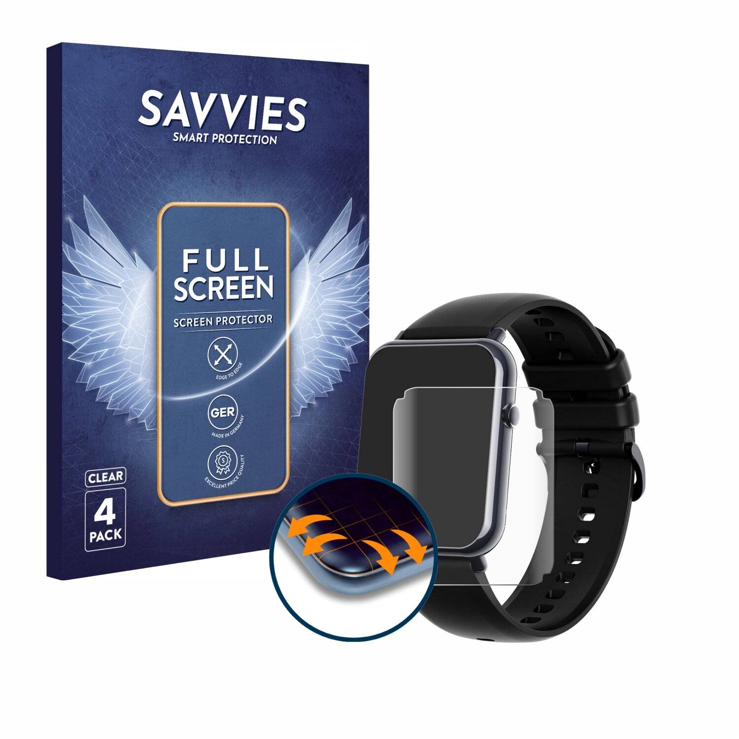 4x Savvies Full-Screen Folie für Mutoy Smartwatch