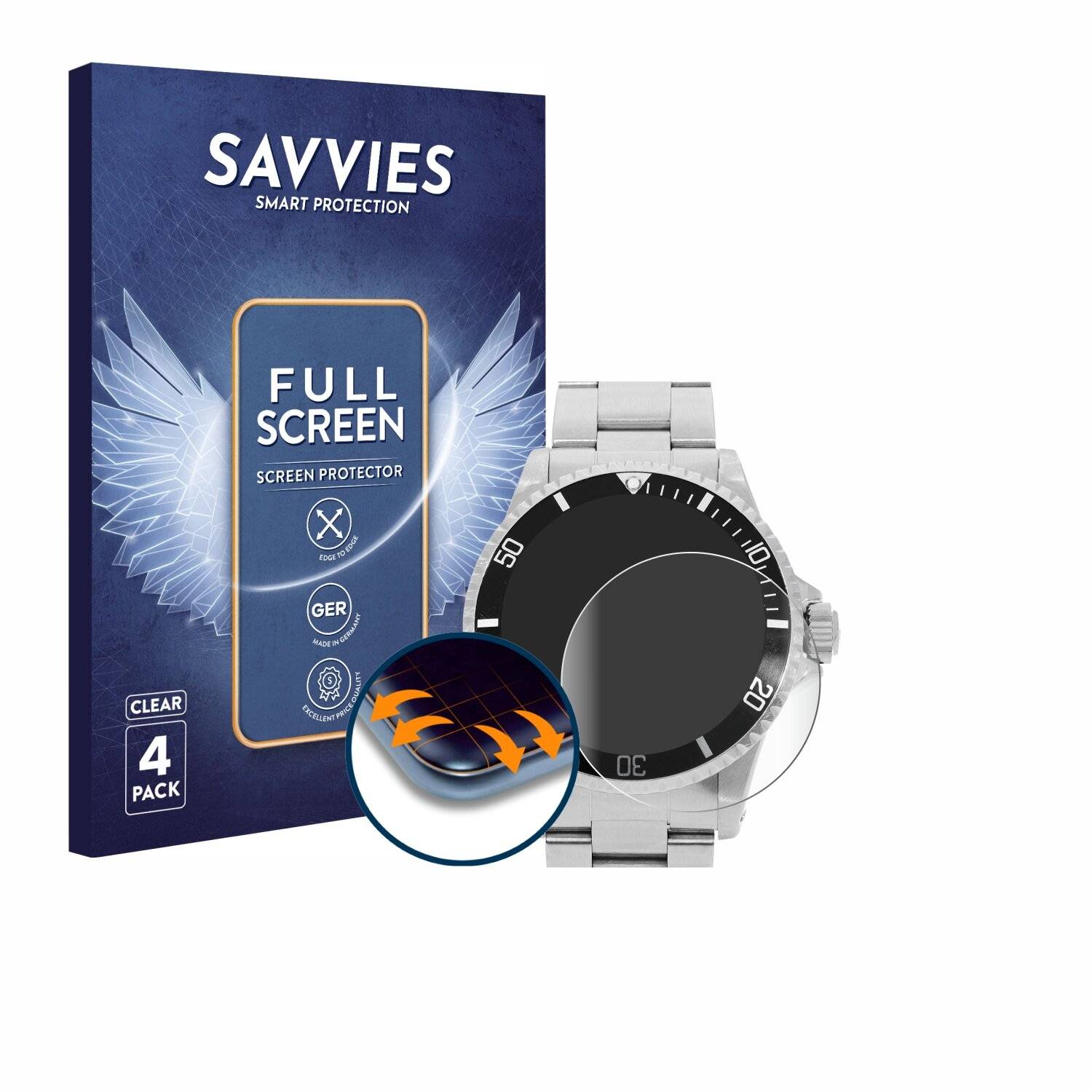 4x Savvies Full-Screen Folie für Rolex Submariner (no