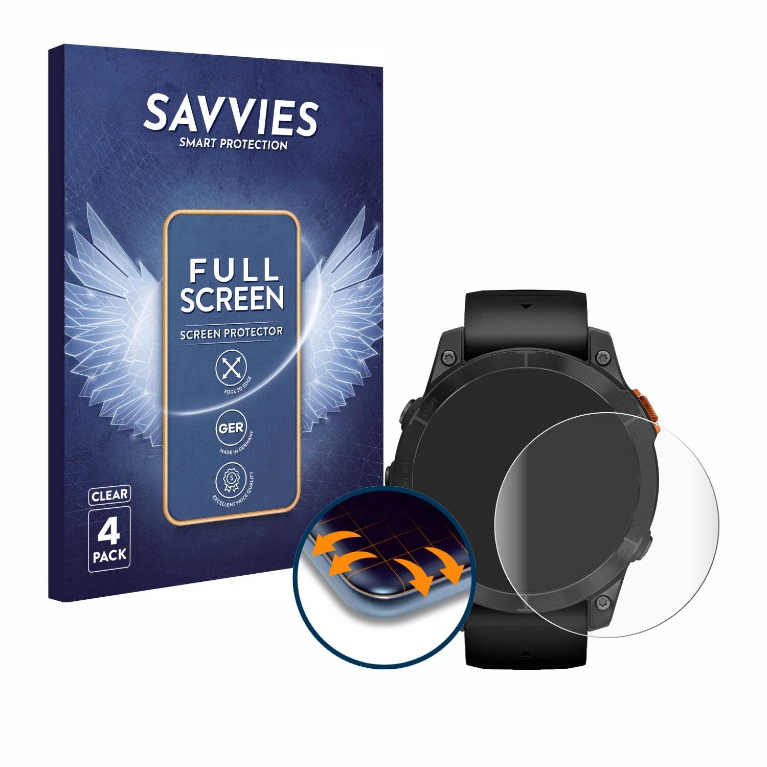 4x Savvies Full-Screen Folie für Garmin Fenix 7 Pro Solar (47