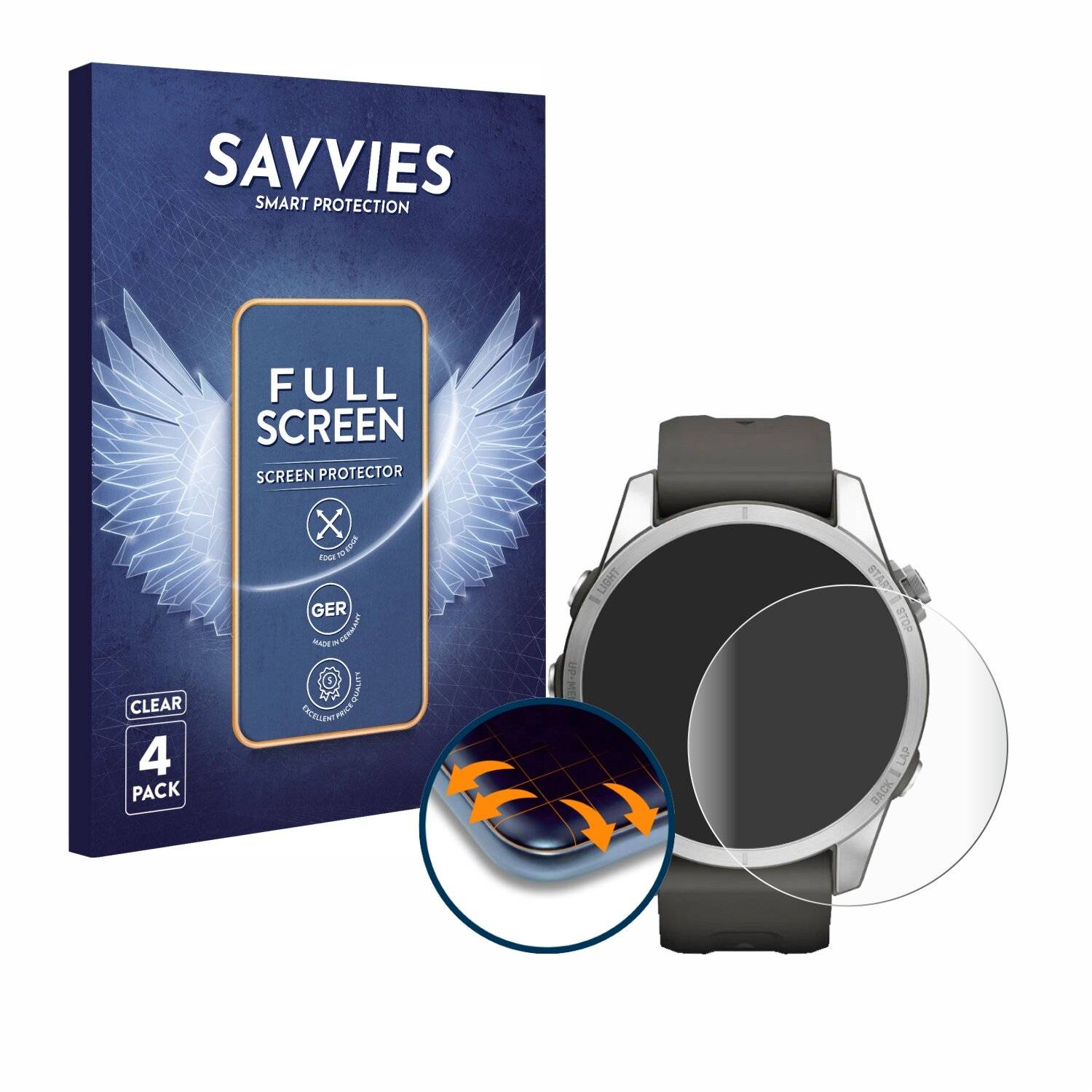 4x Savvies Full-Screen Folie für Garmin Fenix 7S Pro Solar (42