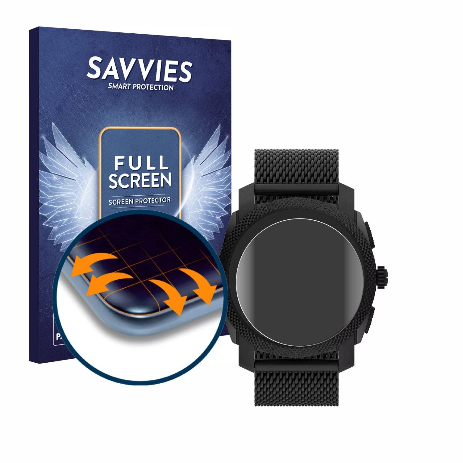 4x Savvies Full-Screen Folie für Fossil Machine Hybrid Gen 6 (4x Kreisrunde Displays