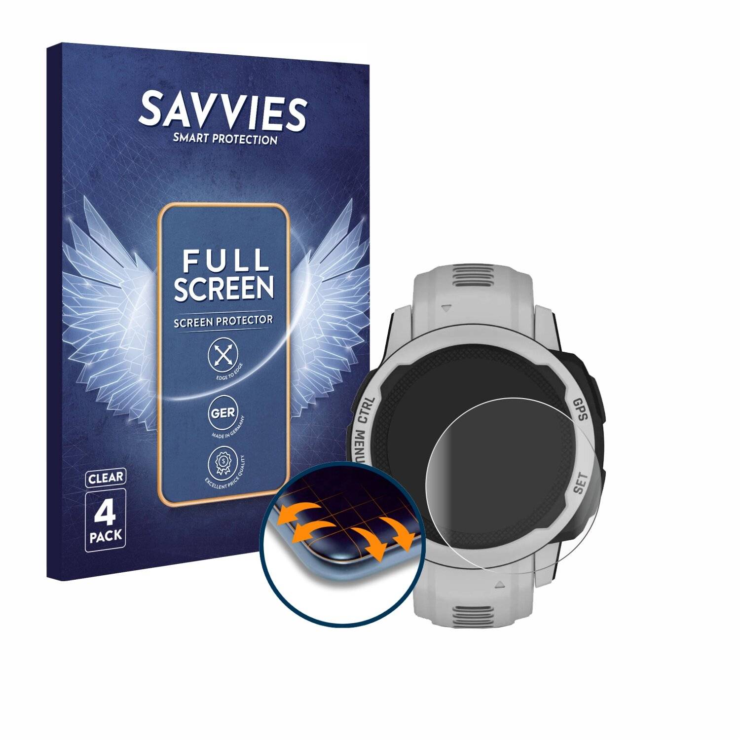 4x Savvies Full-Screen Folie für Garmin Instinct 2S Solar (40