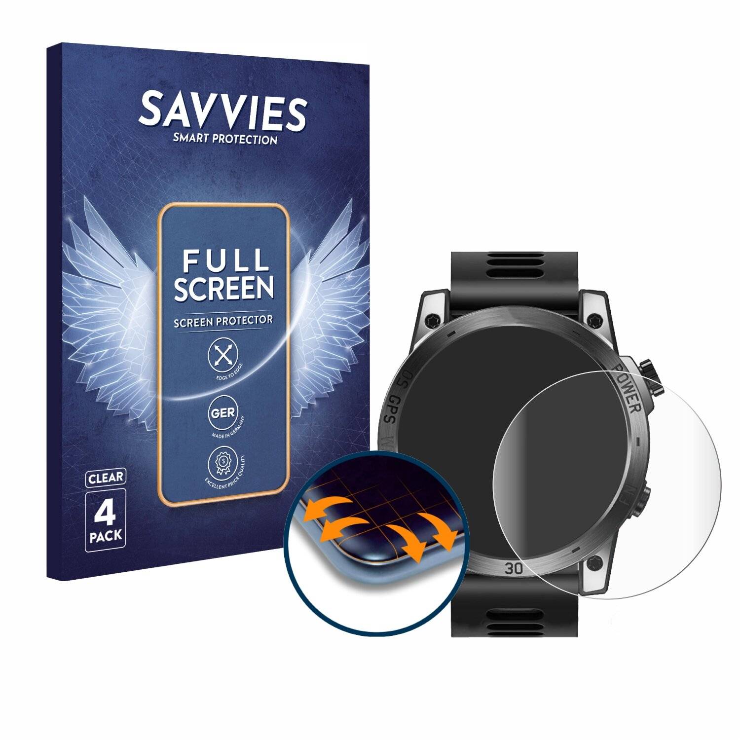 4x Savvies Full-Screen Folie für North Edge Cross Fit 3 (4x Kreisrunde Displays