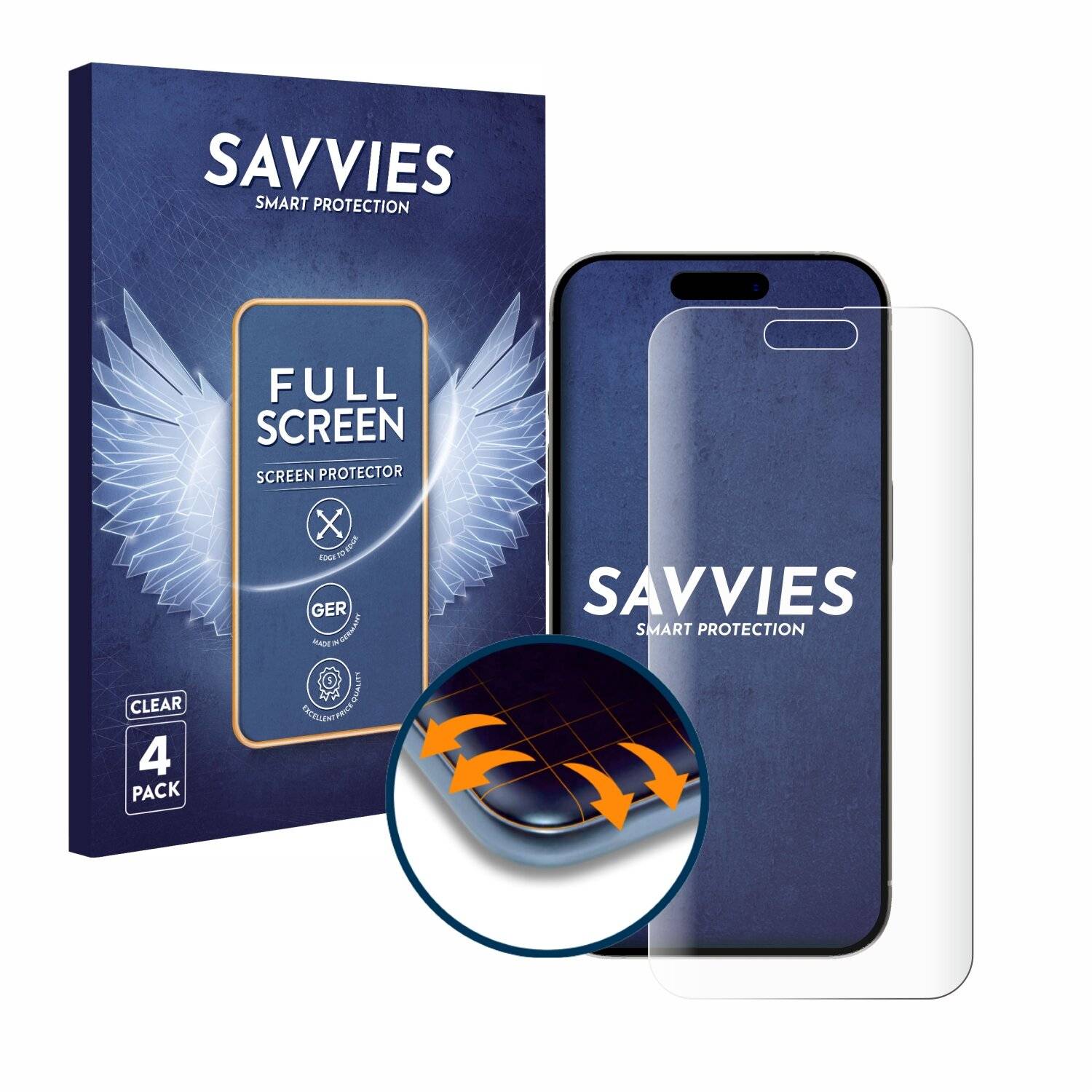 4x Savvies Full-Screen Folie für Apple iPhone 15 Pro