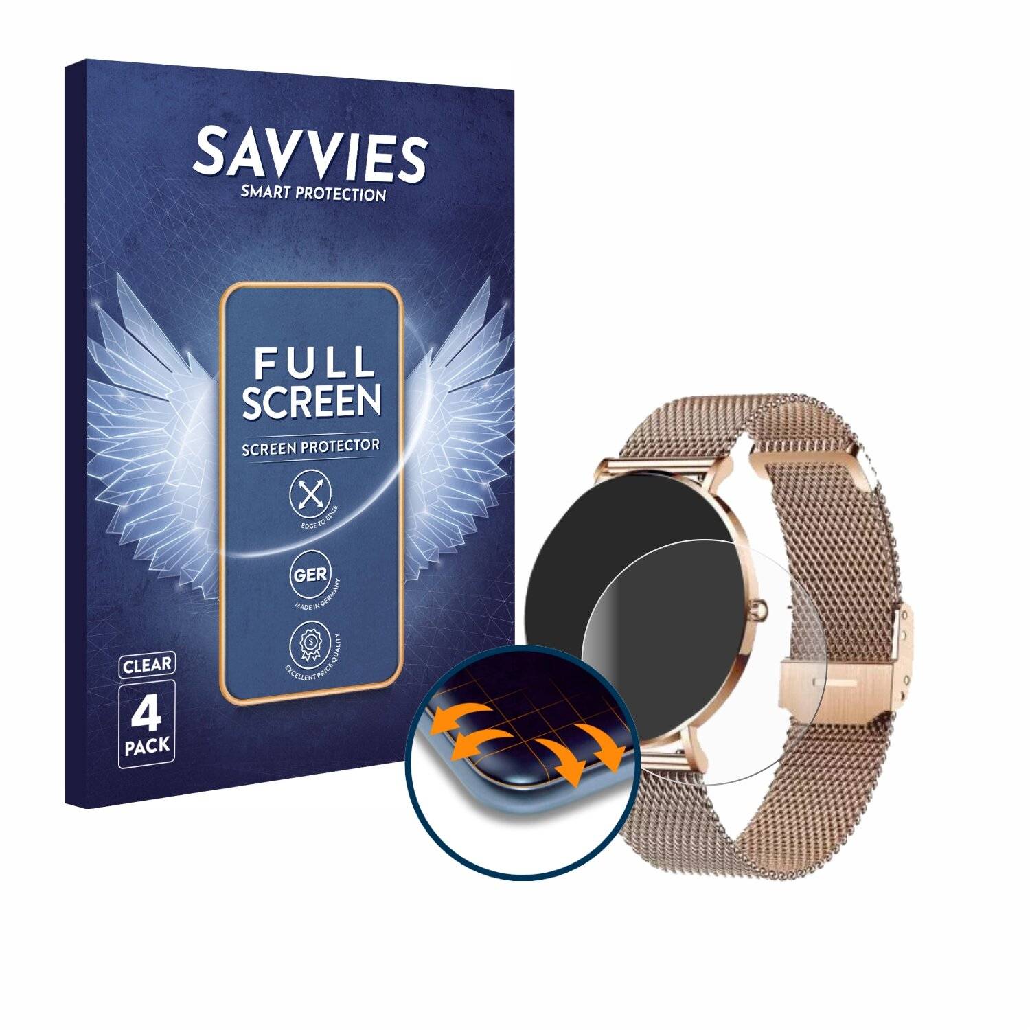 4x Savvies Full-Screen Folie für Xcoast X-Watch Siona