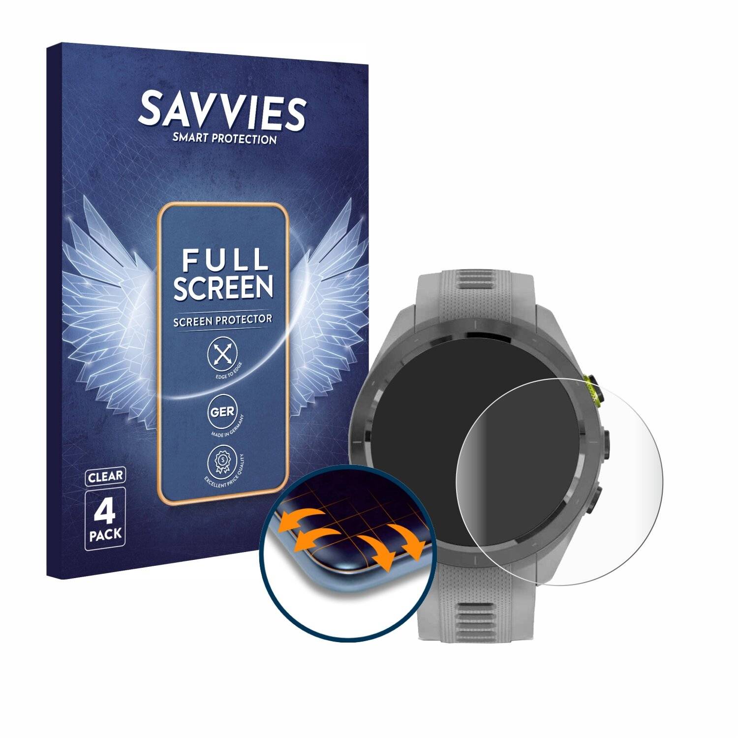 4x Savvies Full-Screen Folie für Garmin Approach S70 (42 mm) (4x Kreisrunde Displays