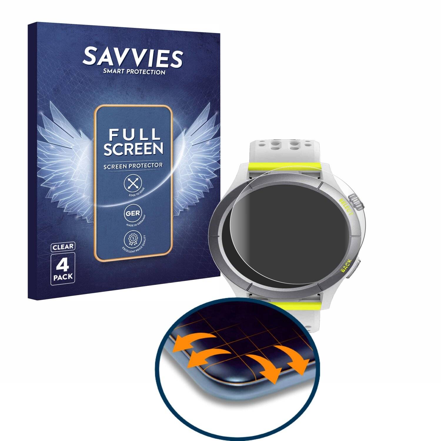4x Savvies Full-Screen Folie für Huami Amazfit Cheetah (4x Kreisrunde Displays (Durchmesser:
