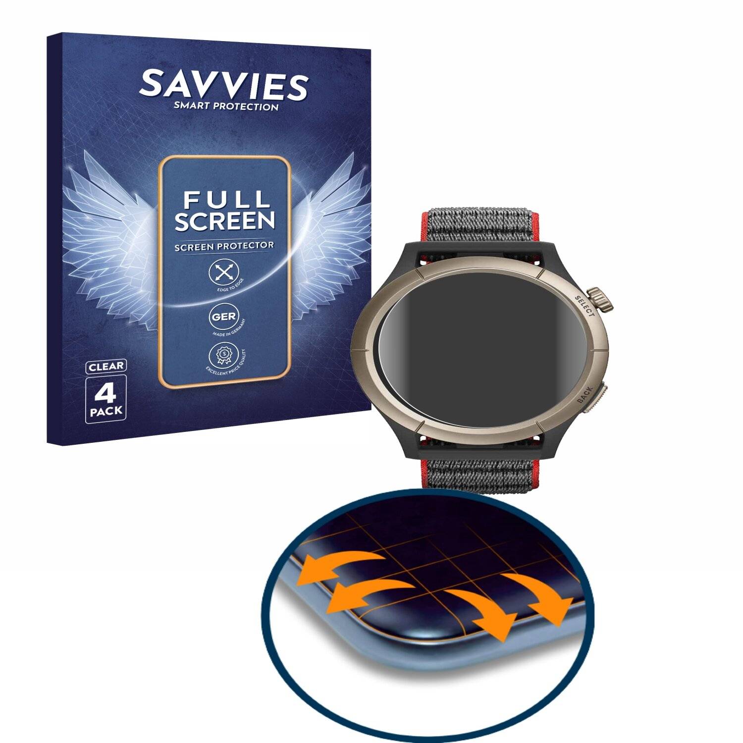 4x Savvies Full-Screen Folie für Huami Amazfit Cheetah Pro (4x Kreisrunde Displays