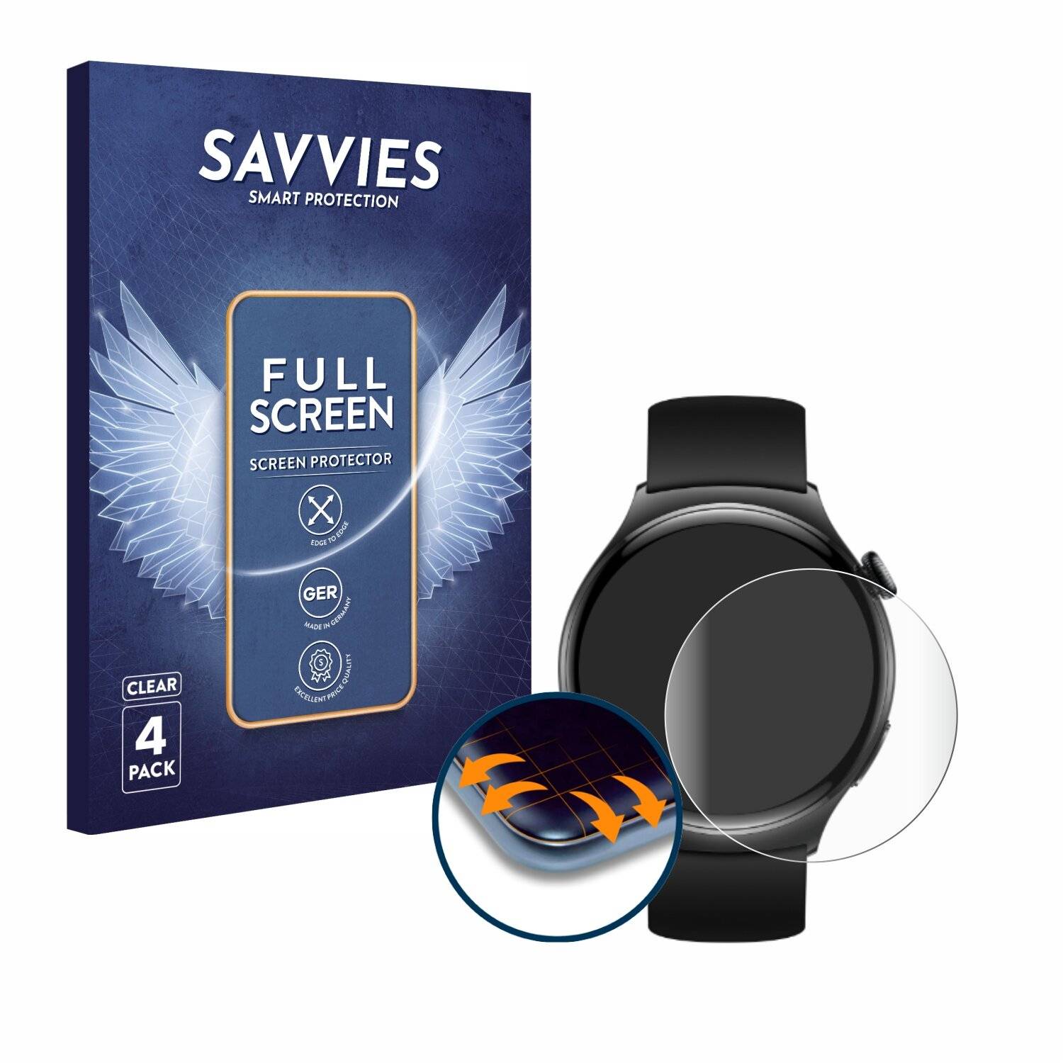 4x Savvies Full-Screen Folie für Huawei Watch