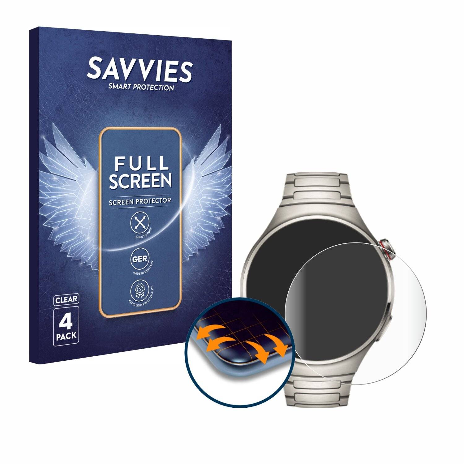 4x Savvies Full-Screen Folie für Huawei Watch 4
