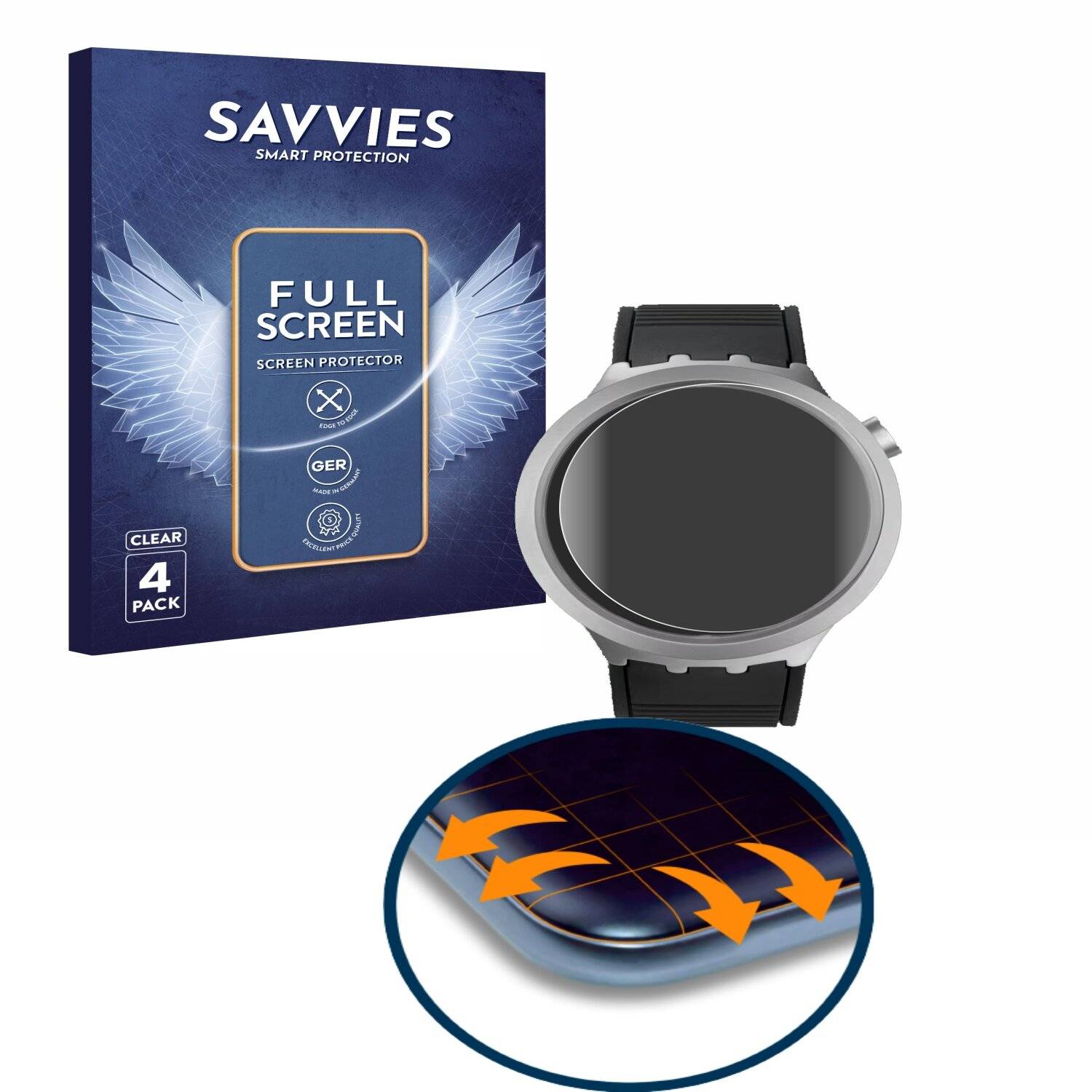 4x Savvies Full-Screen Folie für Swatch Big Bold Irony (4x Kreisrunde Displays (Durchmesser: