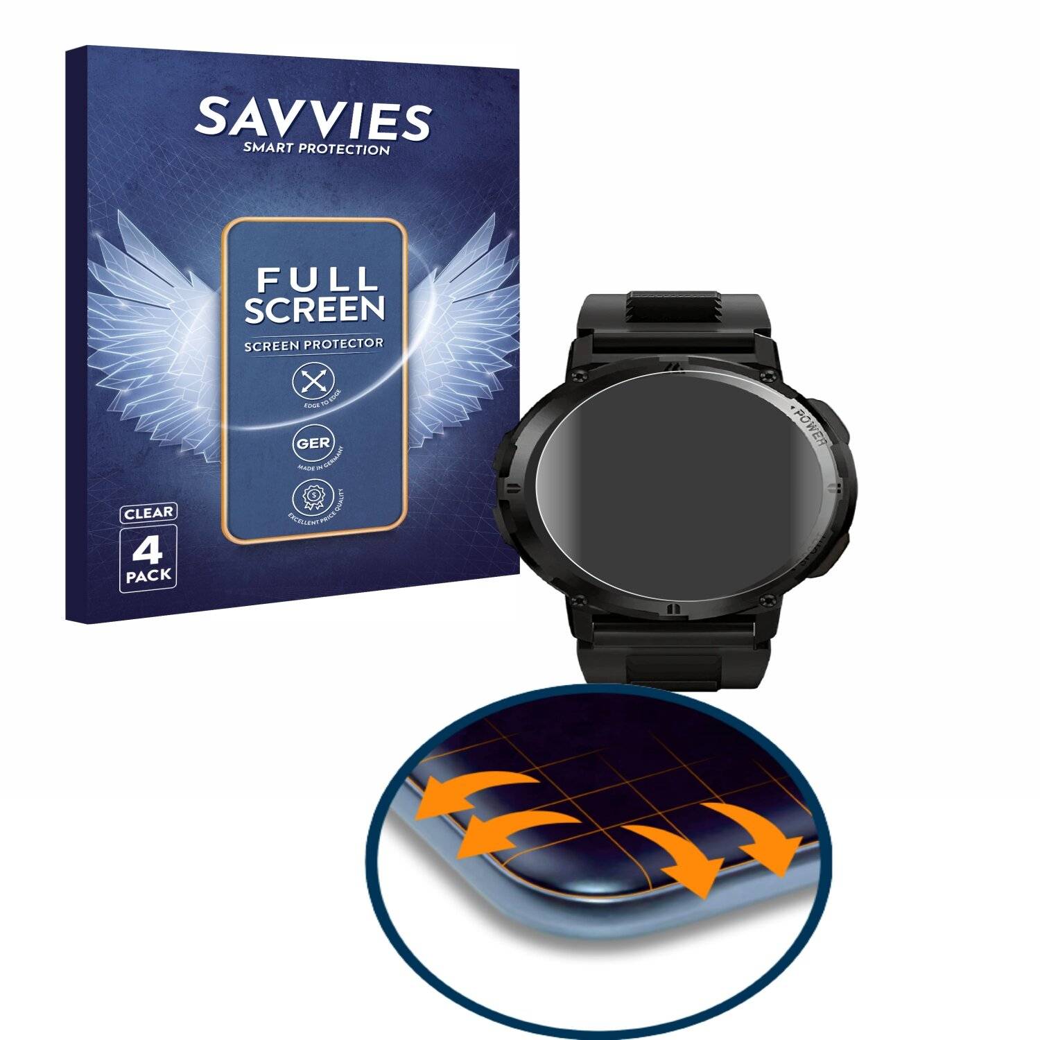 4x Savvies Full-Screen Folie für Njord Gear The Mountaineer Smartwatch (4x Kreisrunde