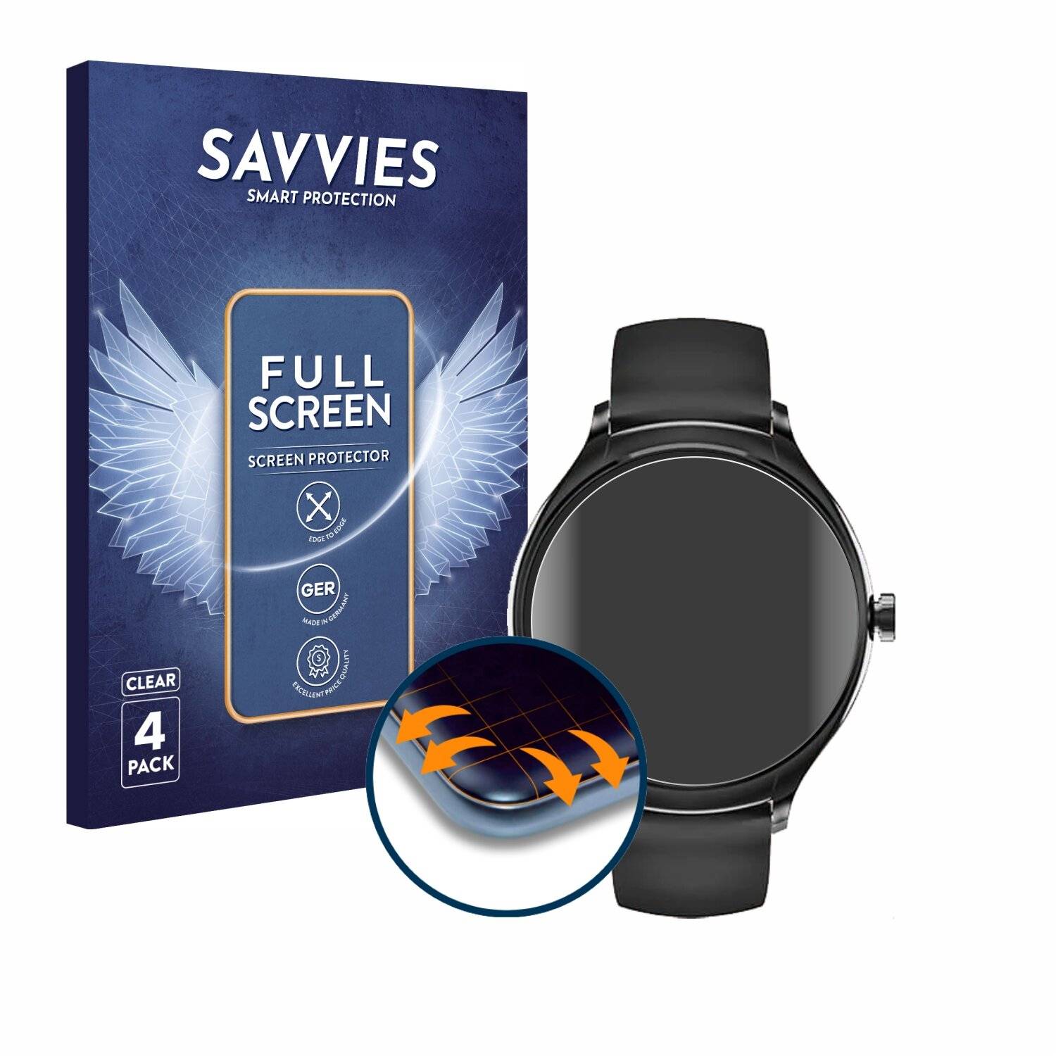 4x Savvies Full-Screen Folie für Pireware Harmony 4 (4x Kreisrunde Displays (Durchmesser: 35