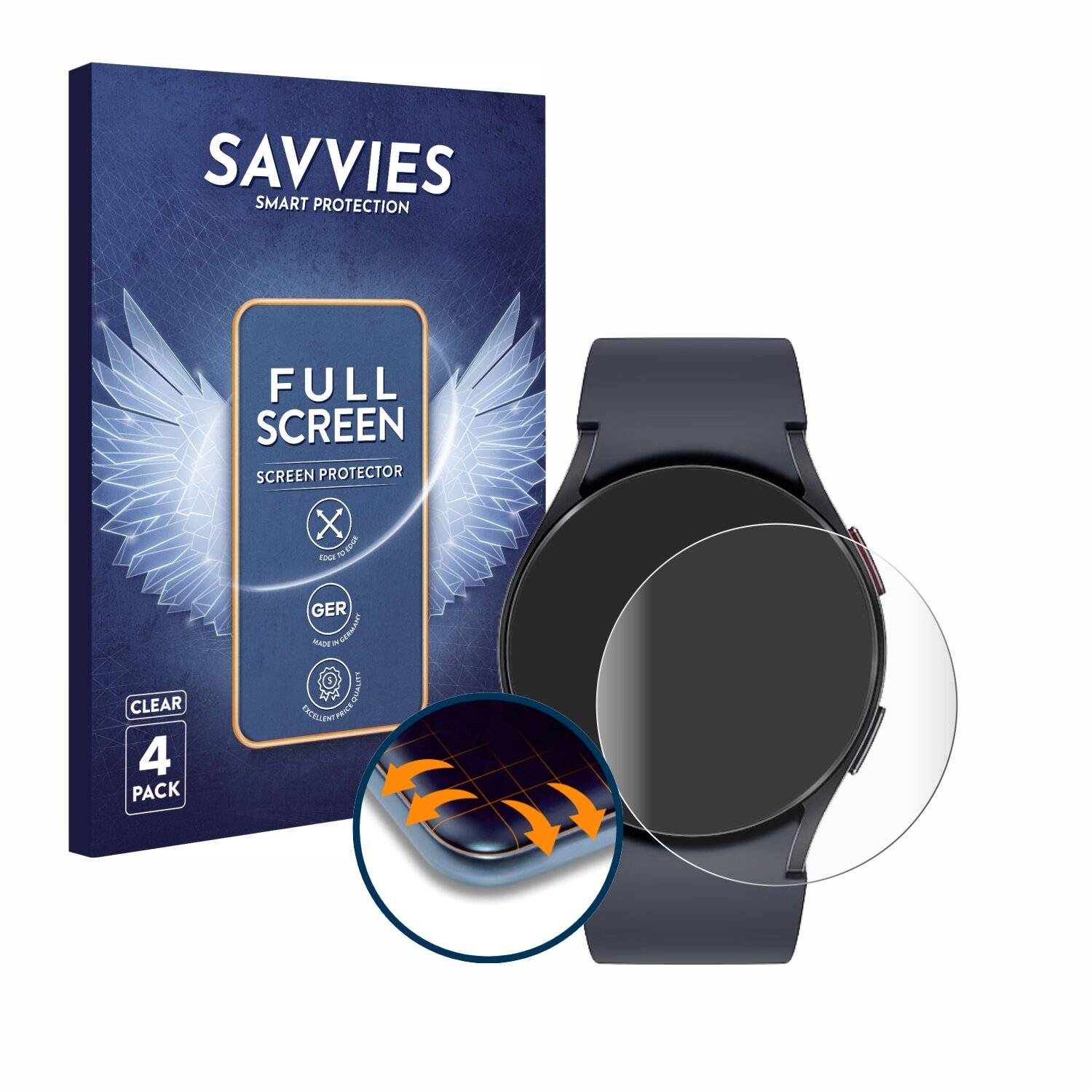 4x Savvies Full-Screen Folie für Samsung Galaxy Watch 6 (44