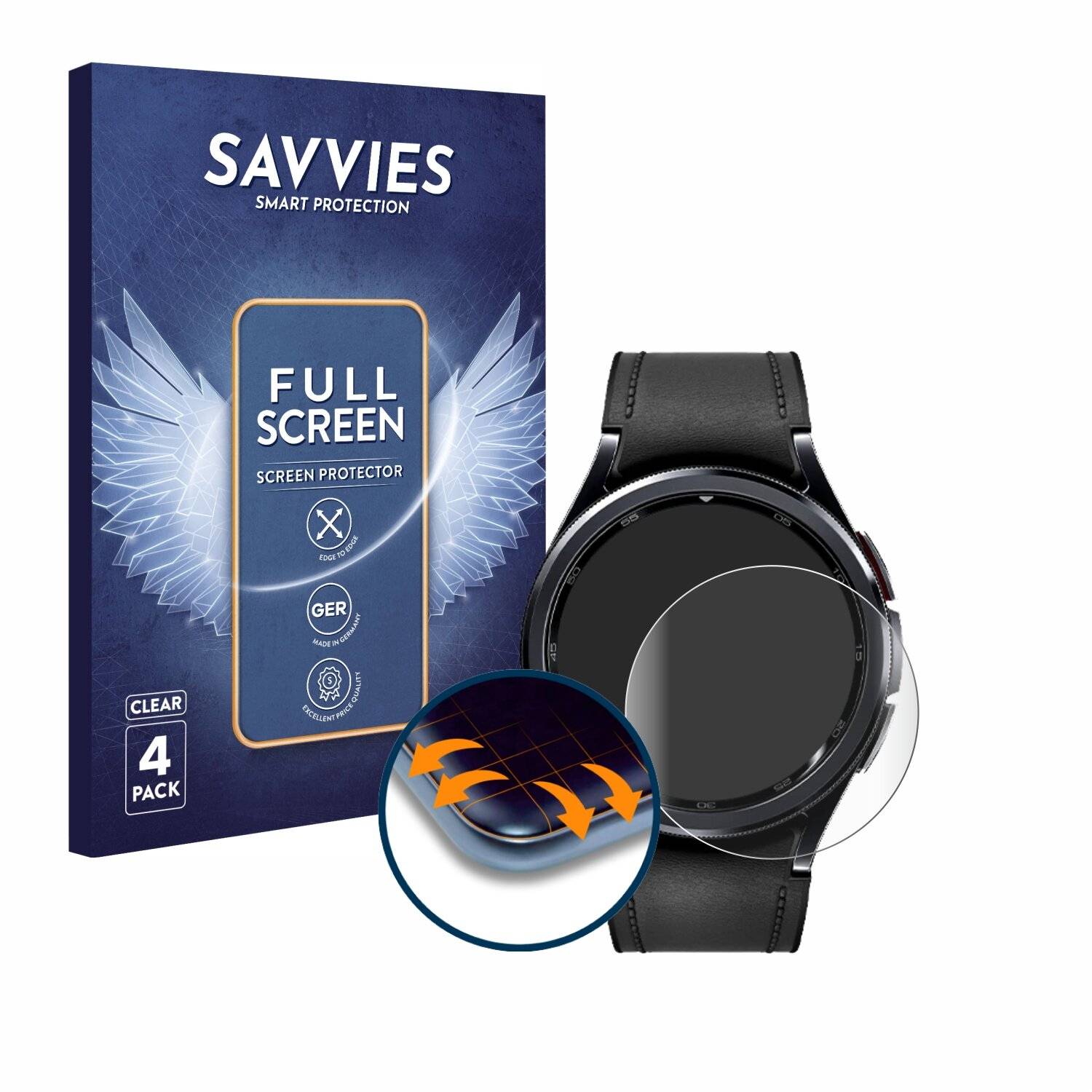 4x Savvies Full-Screen Folie für Samsung Galaxy Watch 6 Classic (47