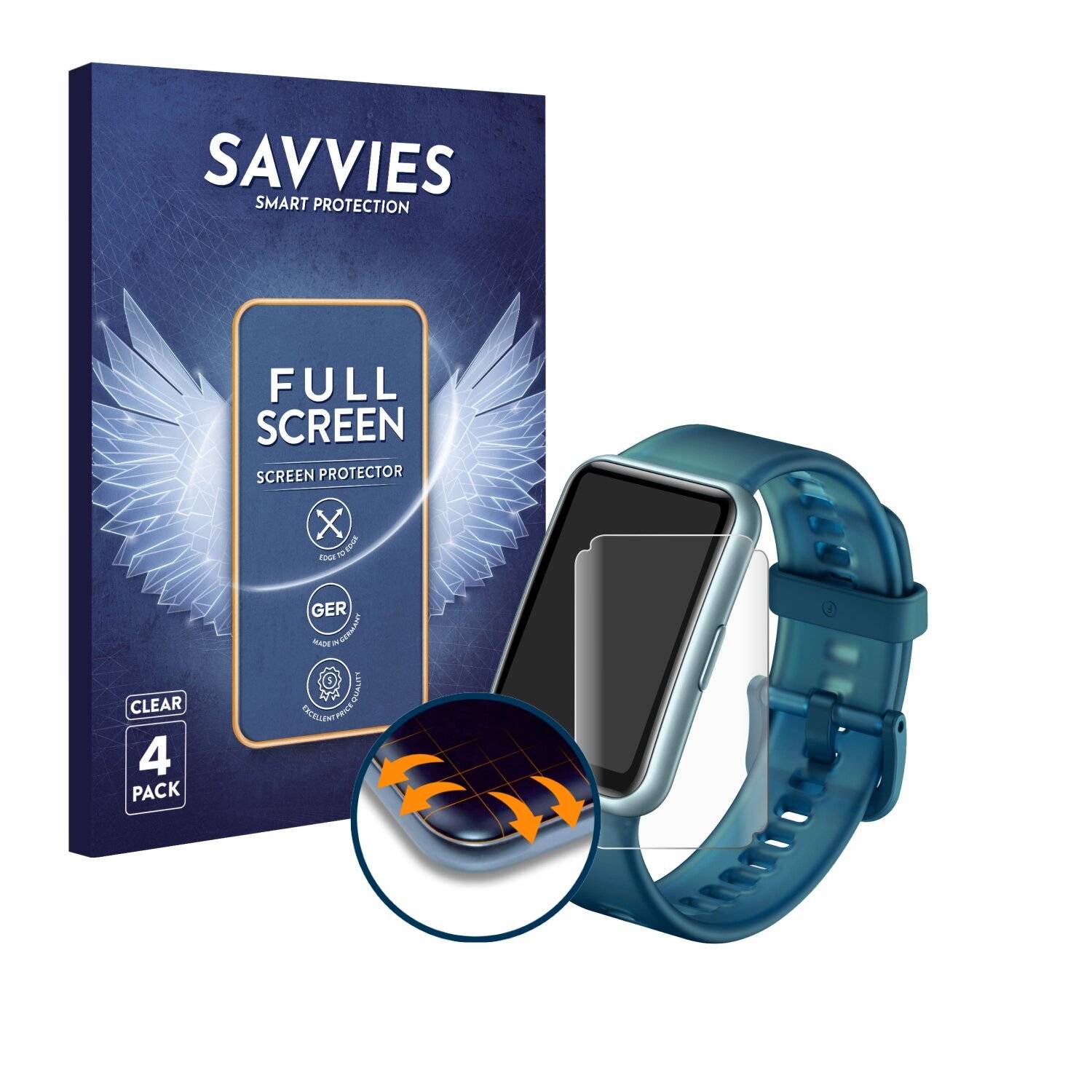 4x Savvies Full-Screen Folie für Huawei Watch Fit Special