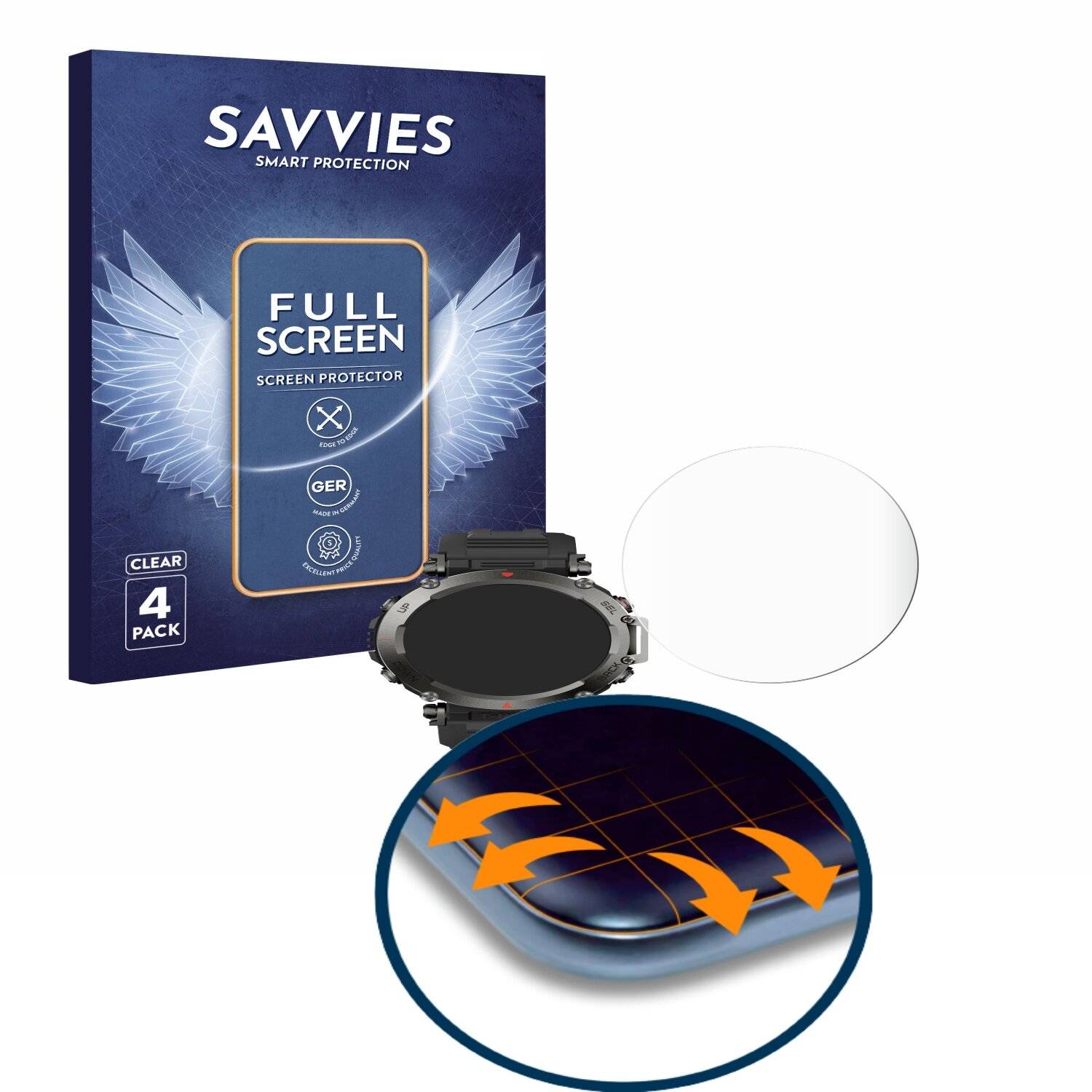 4x Savvies Full-Screen Folie für Huami Amazfit T-Rex Ultra (4x Kreisrunde Displays