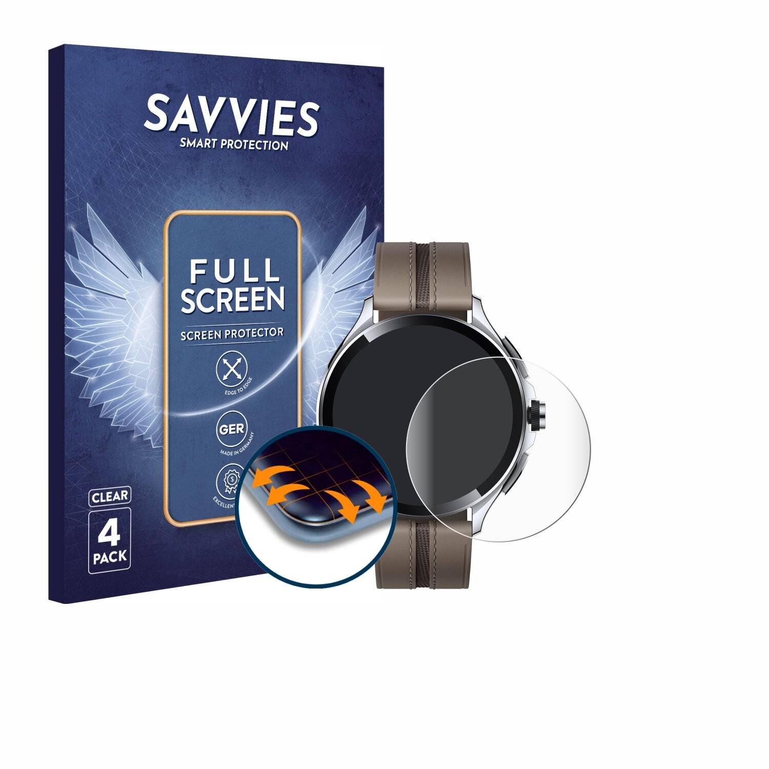 4x Savvies Full-Screen Folie für Xiaomi Watch 2