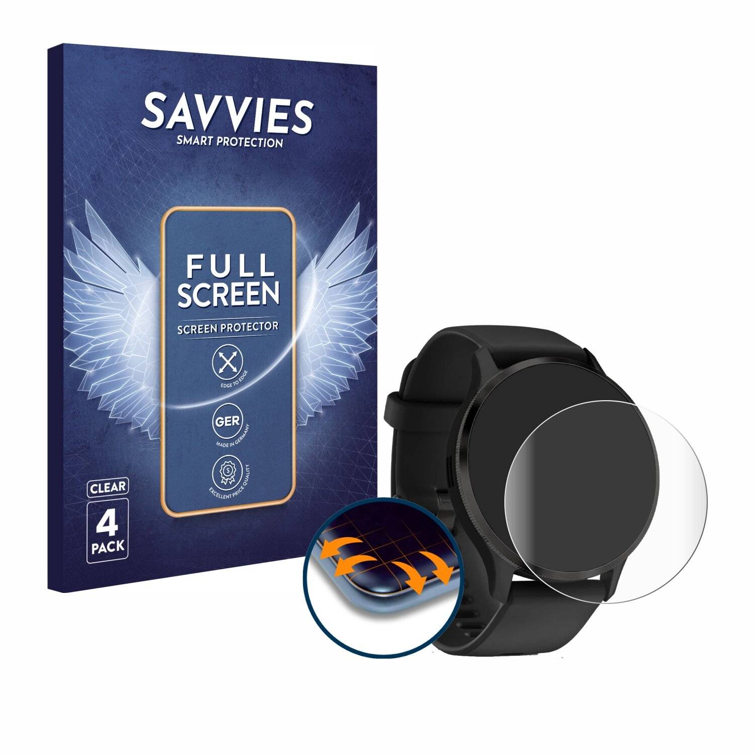 4x Savvies Full-Screen Folie für Garmin Venu