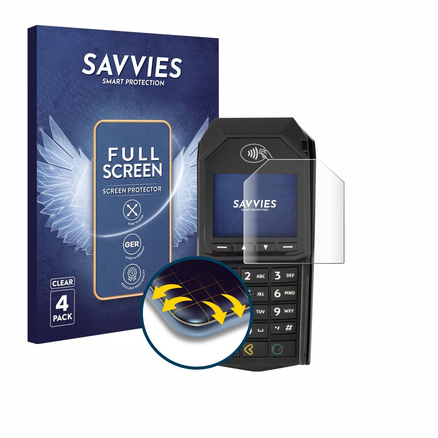 4x Savvies Full-Screen Folie für ingenico Lane/3000