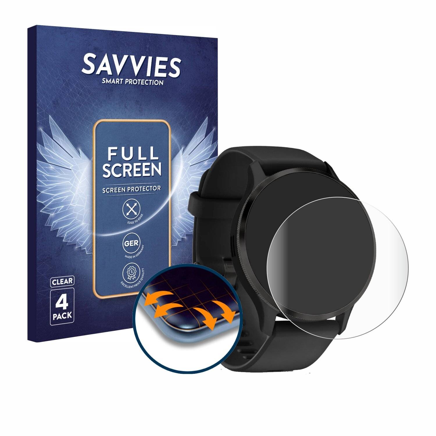 4x Savvies Full-Screen Folie für Garmin Venu