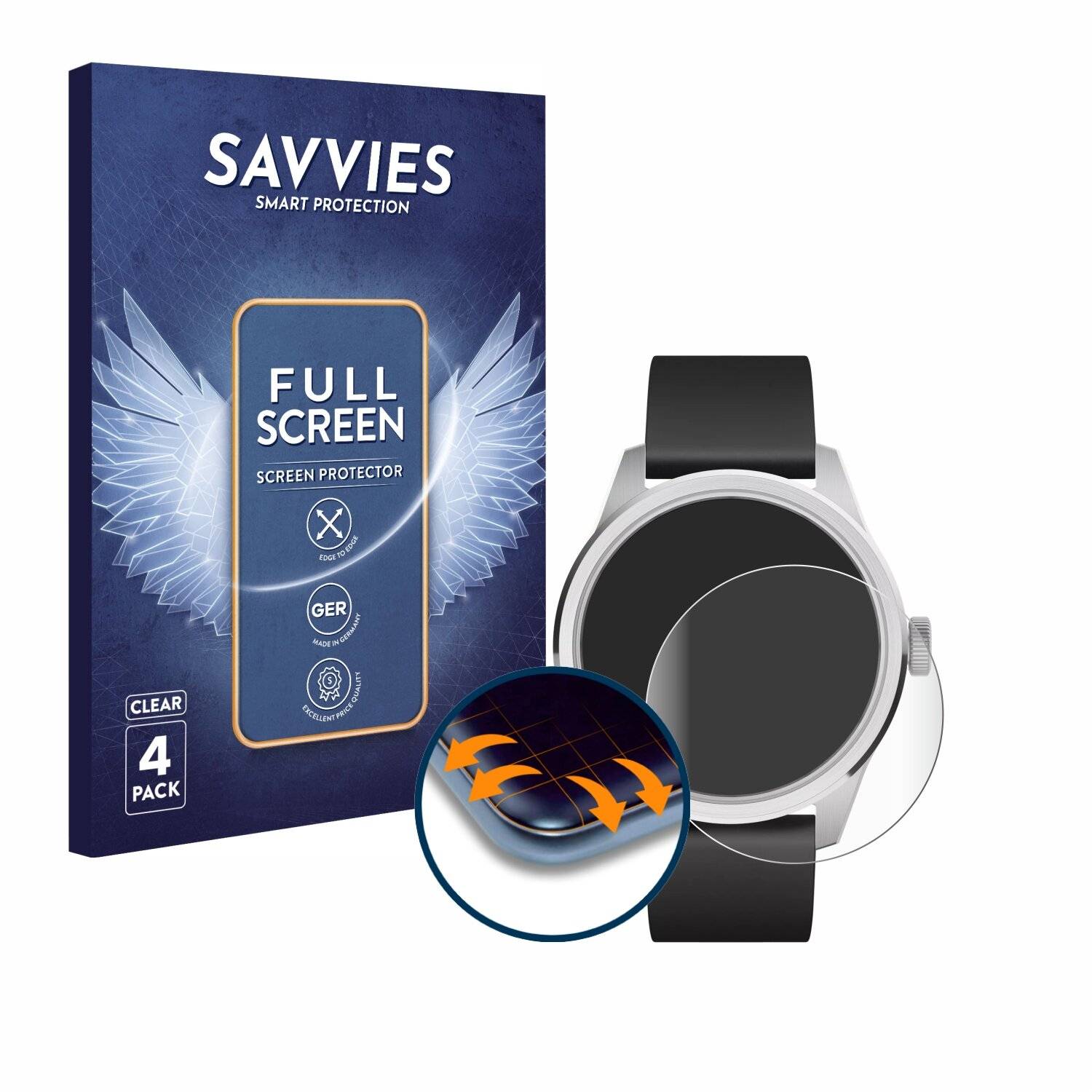 4x Savvies Full-Screen Folie für Withings ScanWatch 2 (42