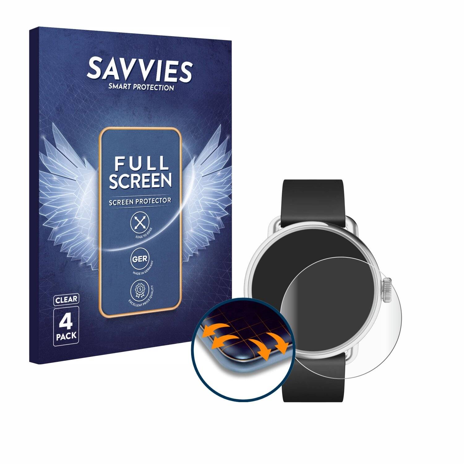 4x Savvies Full-Screen Folie für Withings ScanWatch 2 (38