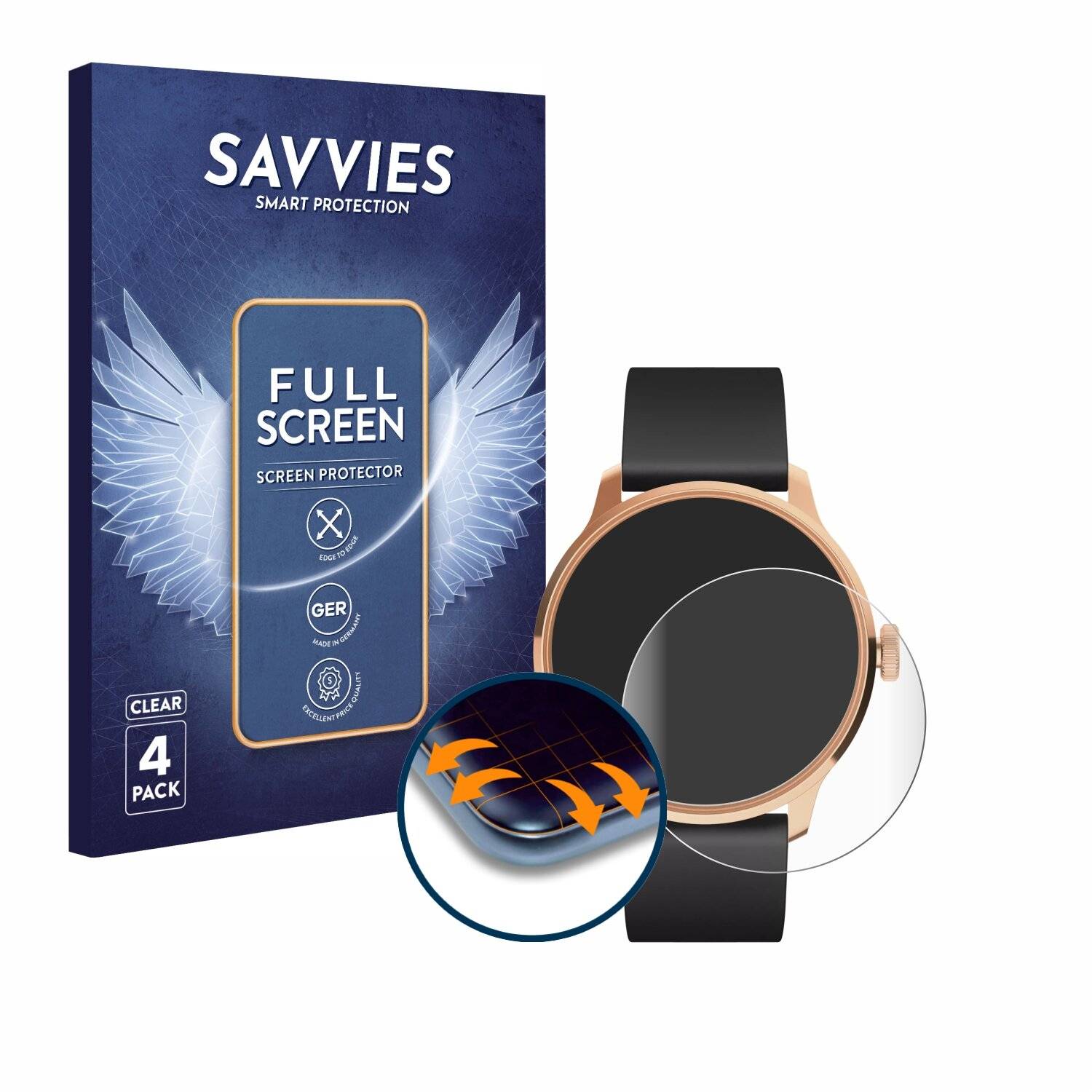 4x Savvies Full-Screen Folie für Withings ScanWatch Light (4x Kreisrunde Displays