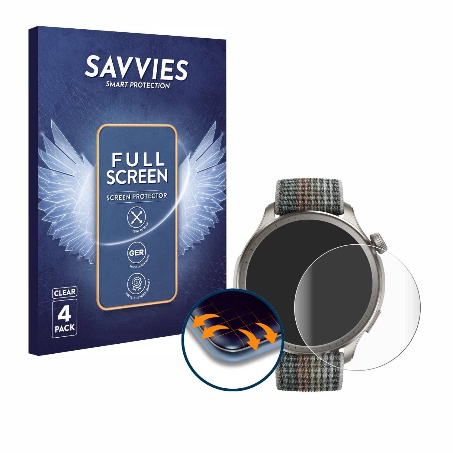4x Savvies Full-Screen Folie für Huami Amazfit