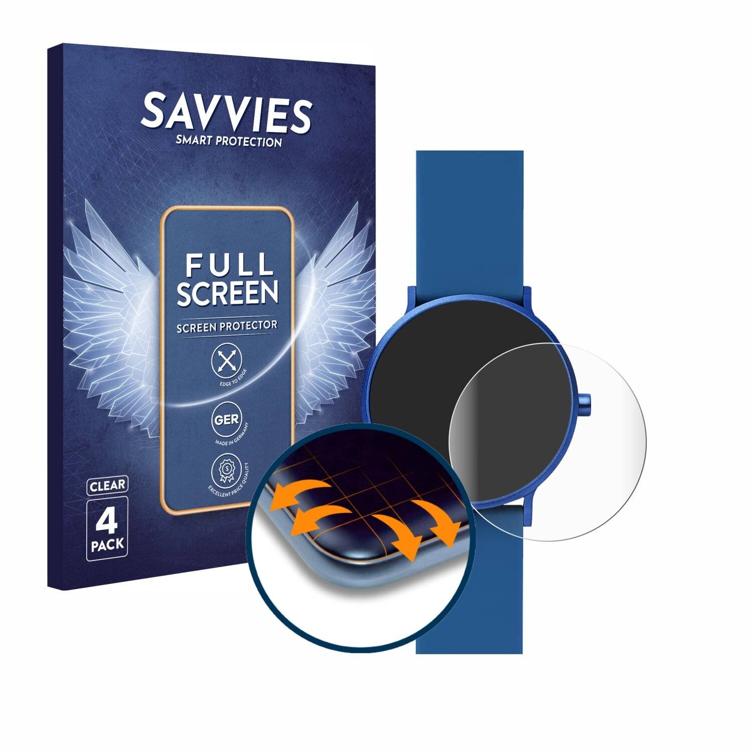 4x Savvies Full-Screen Folie für Skagen Aaren Kulor (4x Kreisrunde Displays (Durchmesser: 37