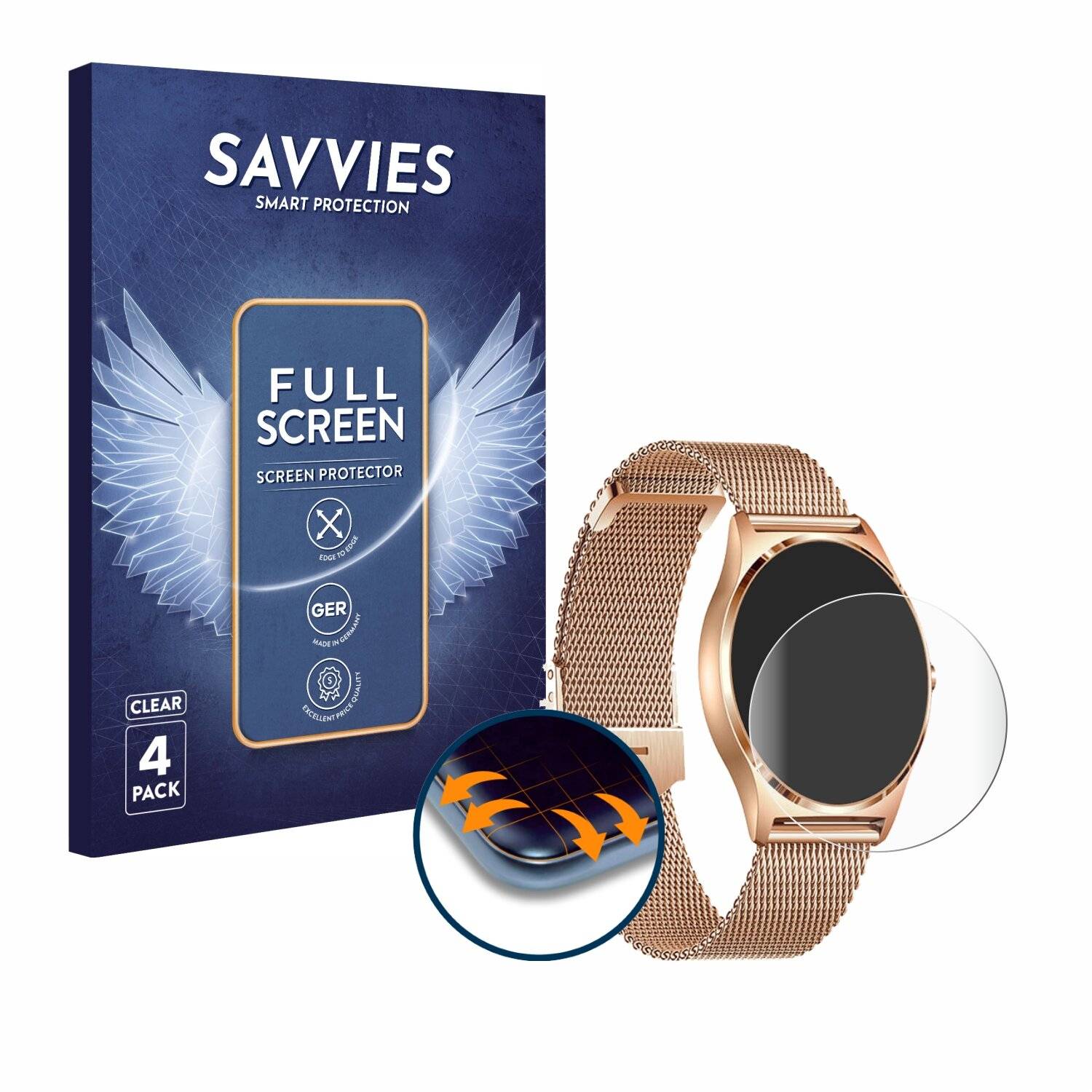 4x Savvies Full-Screen Folie für Xcoast X-Watch Joli XC