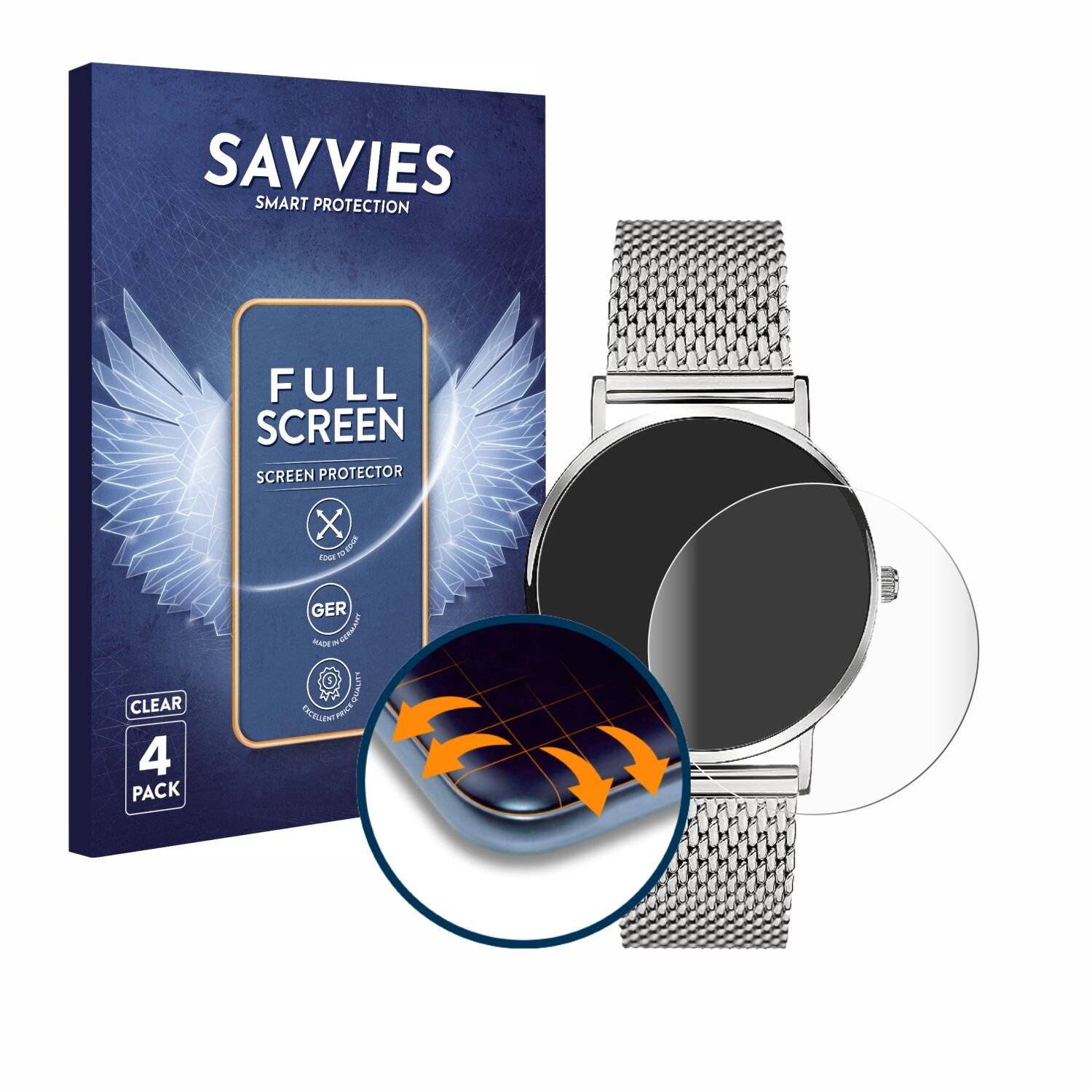 4x Savvies Full-Screen Folie für Liebeskind New Case Mesh (34 mm) (4x Kreisrunde Displays