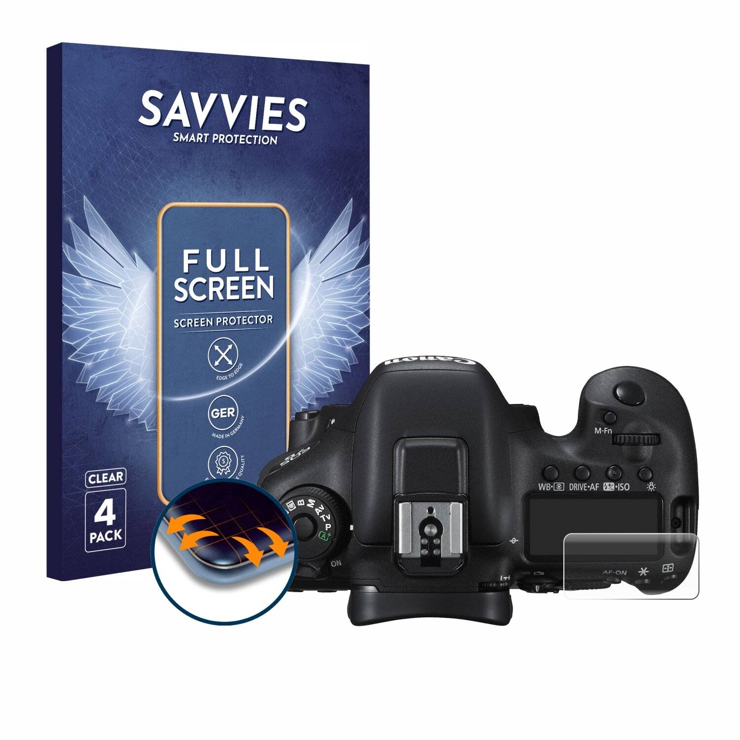 4x Savvies Full-Screen Folie für Canon EOS 7D Mark II