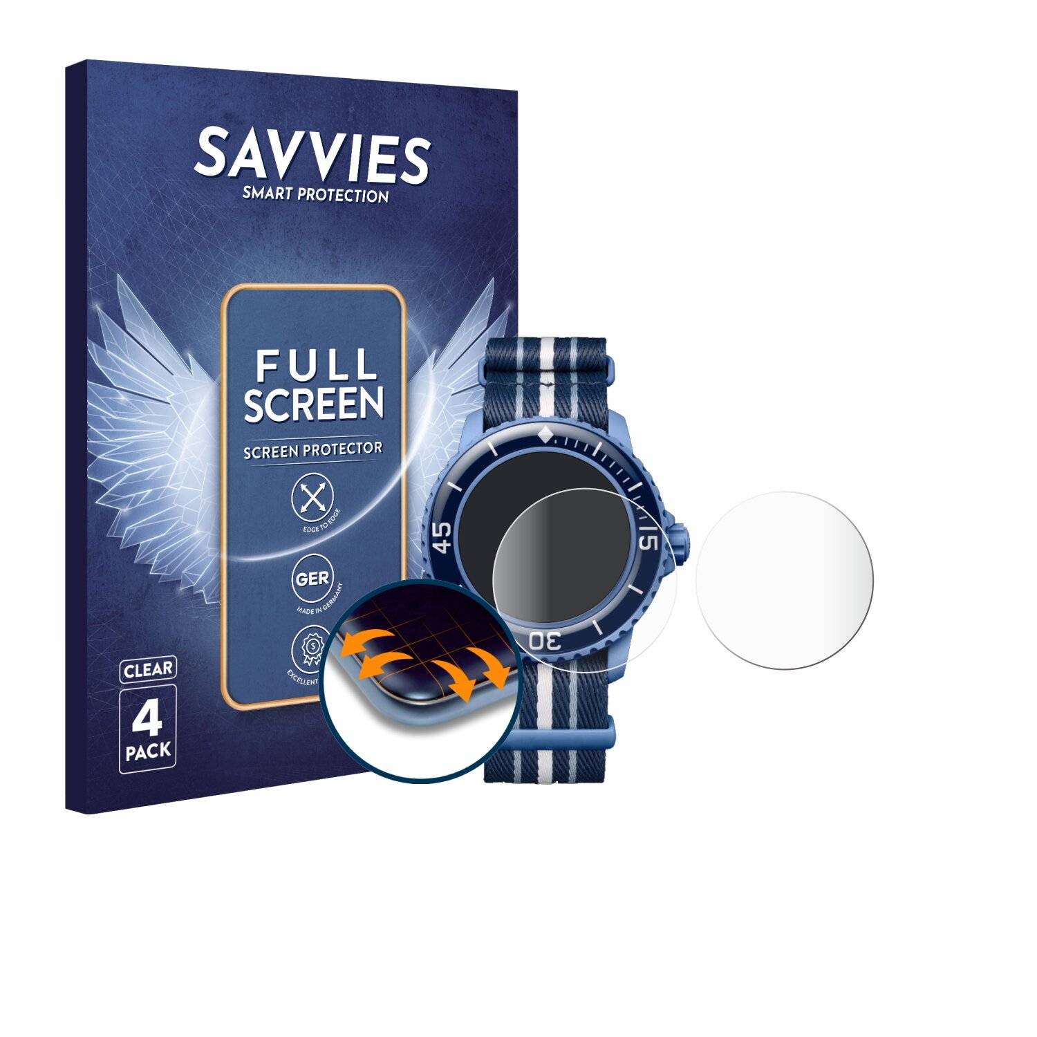 4x Savvies Full-Screen Folie für Blancpain x Swatch Scuba Fifty Fathoms