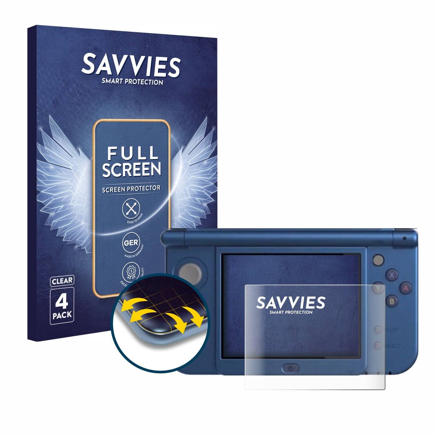 4x Savvies Full-Screen Folie für Nintendo New 3DS XL (Unteres