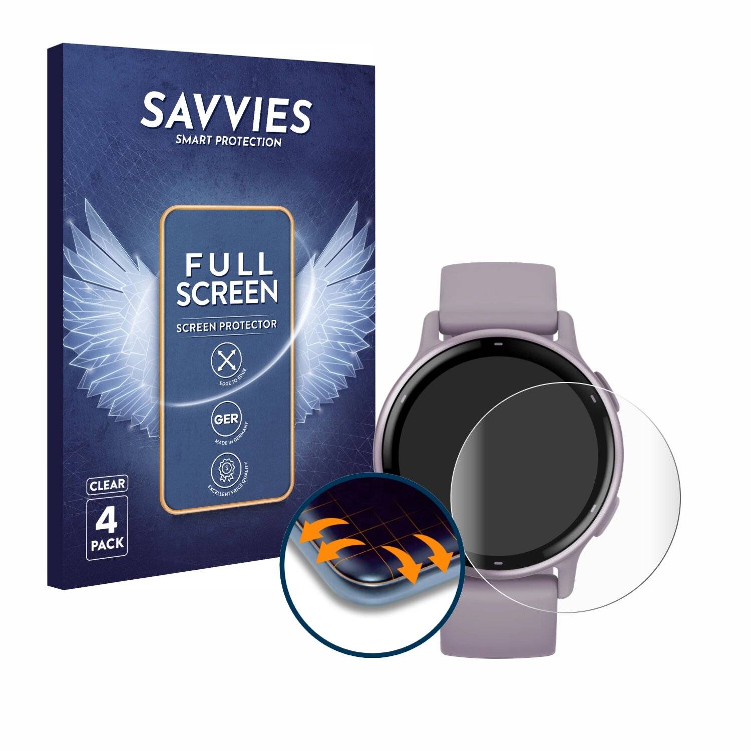 4x Savvies Full-Screen Folie für Garmin vivoactive