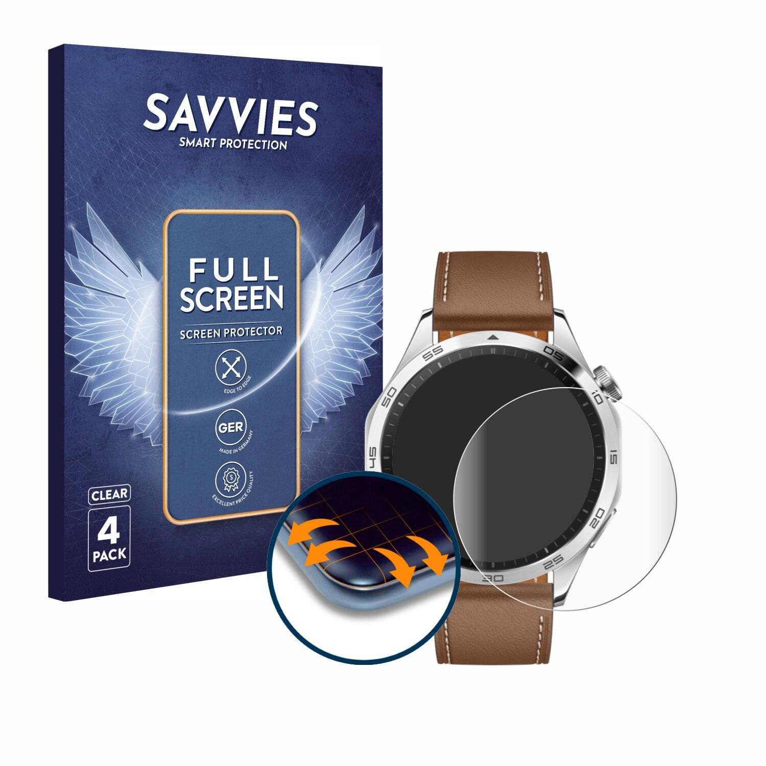 4x Savvies Full-Screen Folie für Huawei Watch GT 4
