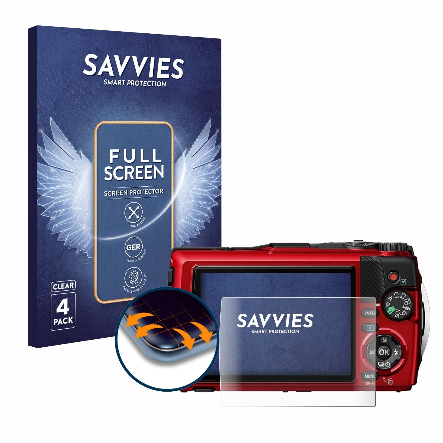 4x Savvies Full-Screen Folie für Olympus OM System Tough