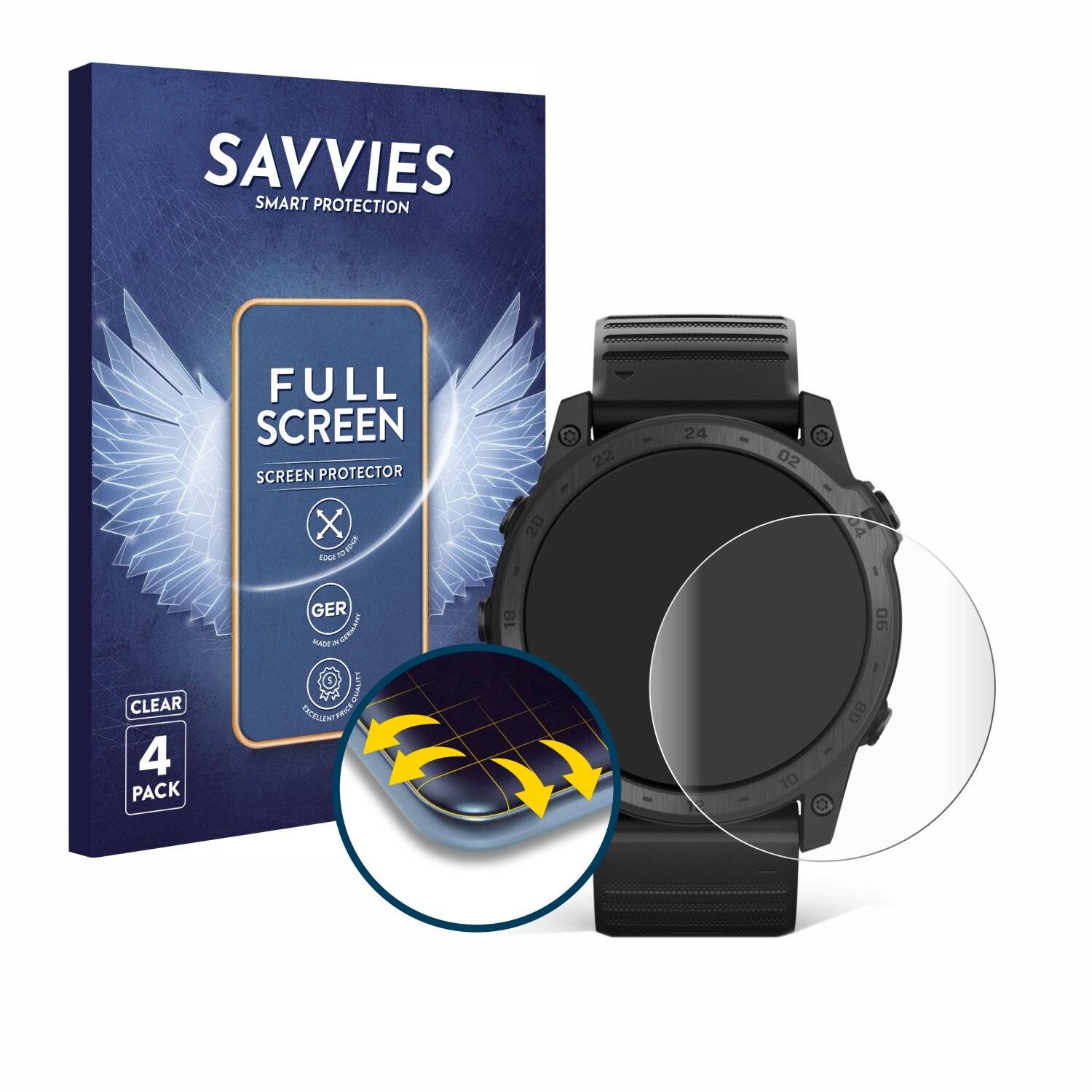 4x Savvies Full-Screen Folie für Garmin Tactix 7