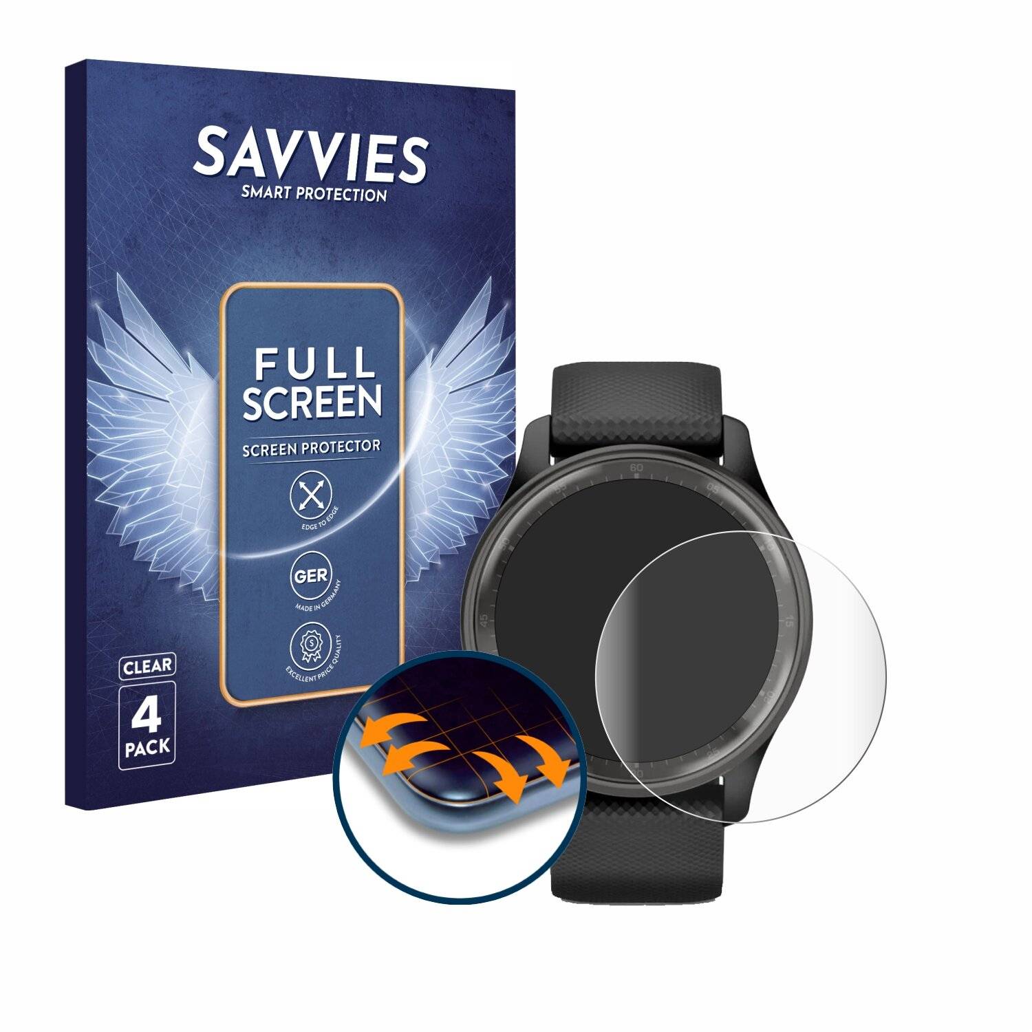 4x Savvies Full-Screen Folie für Garmin Vivomove