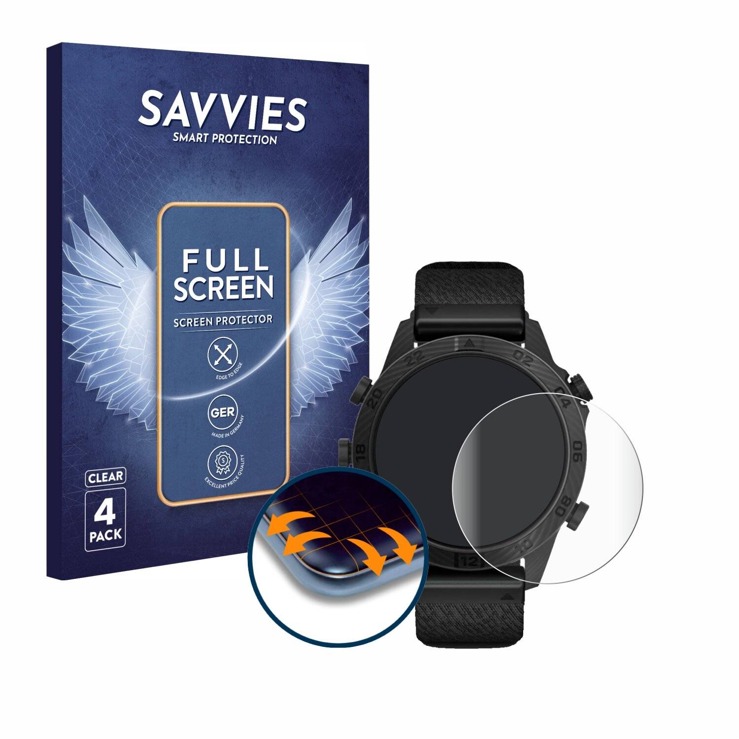 4x Savvies Full-Screen Folie für Garmin Marq Commander Gen