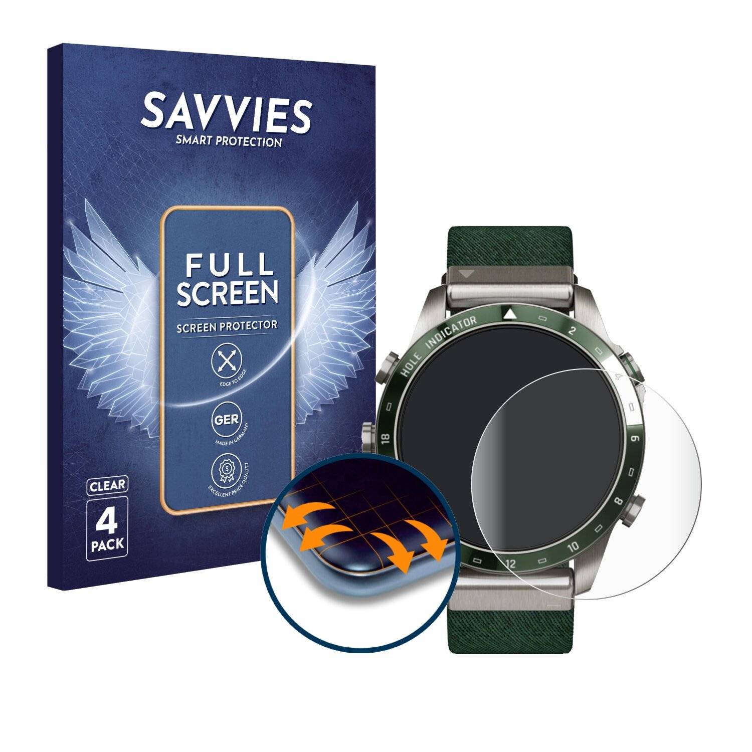 4x Savvies Full-Screen Folie für Garmin Marq Golfer Gen
