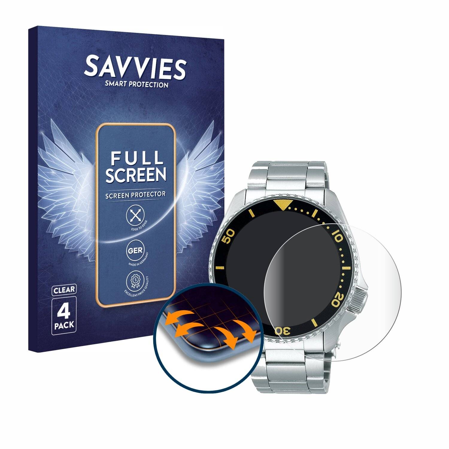 4x Savvies Full-Screen Folie für Seiko 5 Sports